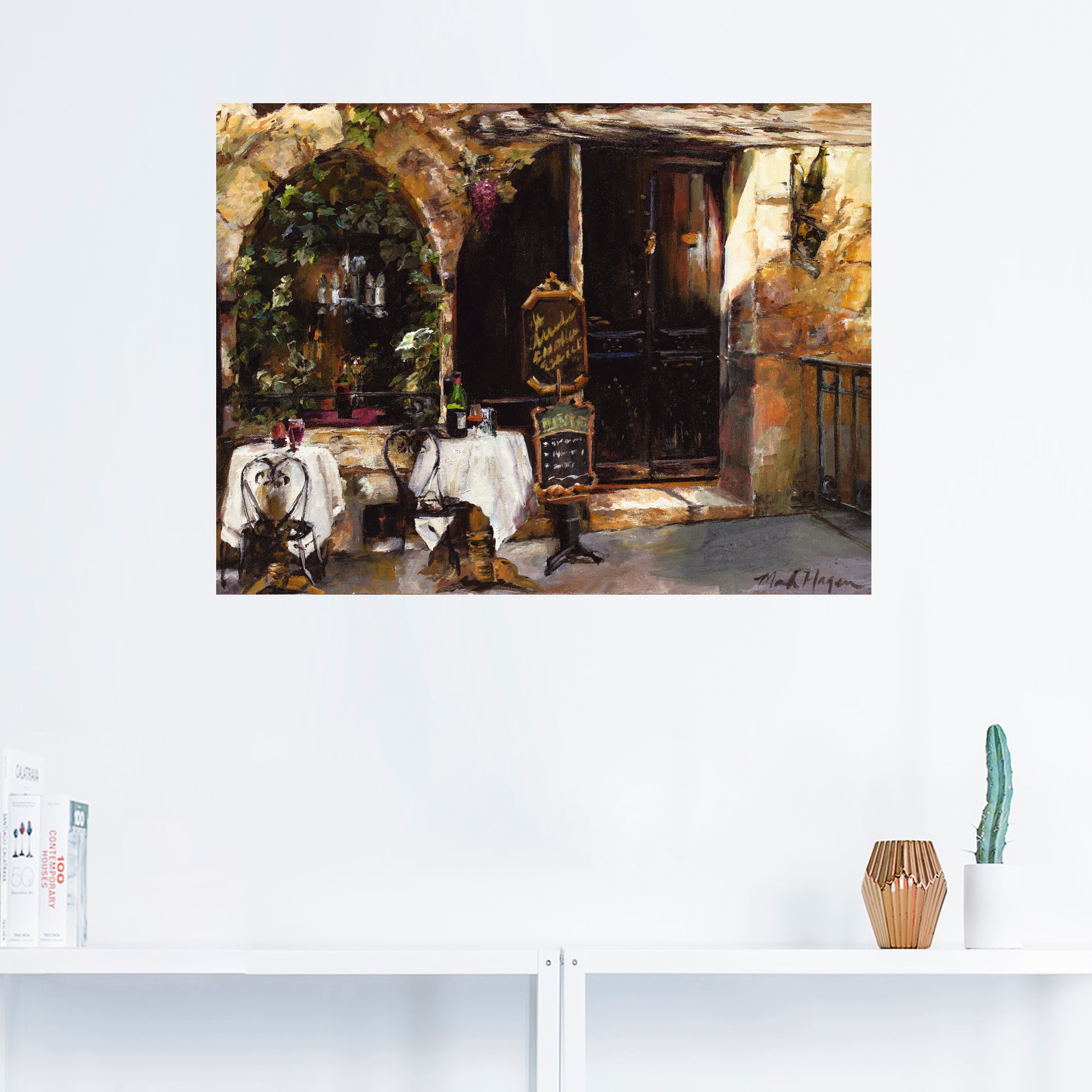 Artland Wandbild »Treffen am Café«, Restaurant & Cafés, (1 St.), als Leinwandbild, Wandaufkleber in verschied. Grössen