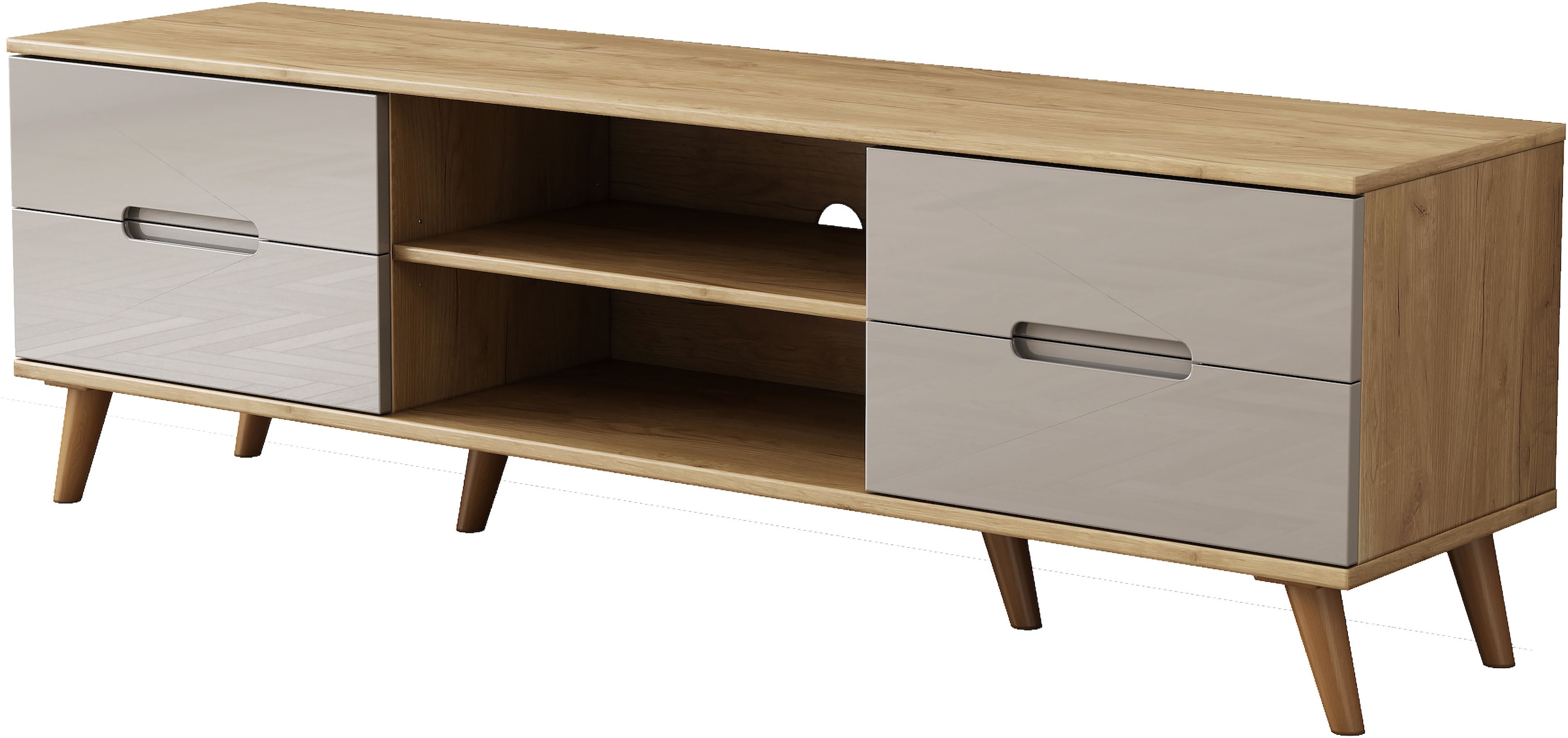 GOODproduct Tableau TV »Lund« glänzende Fronten, Kabeldurchführung, helles Holzdekor, Breite 160 cm