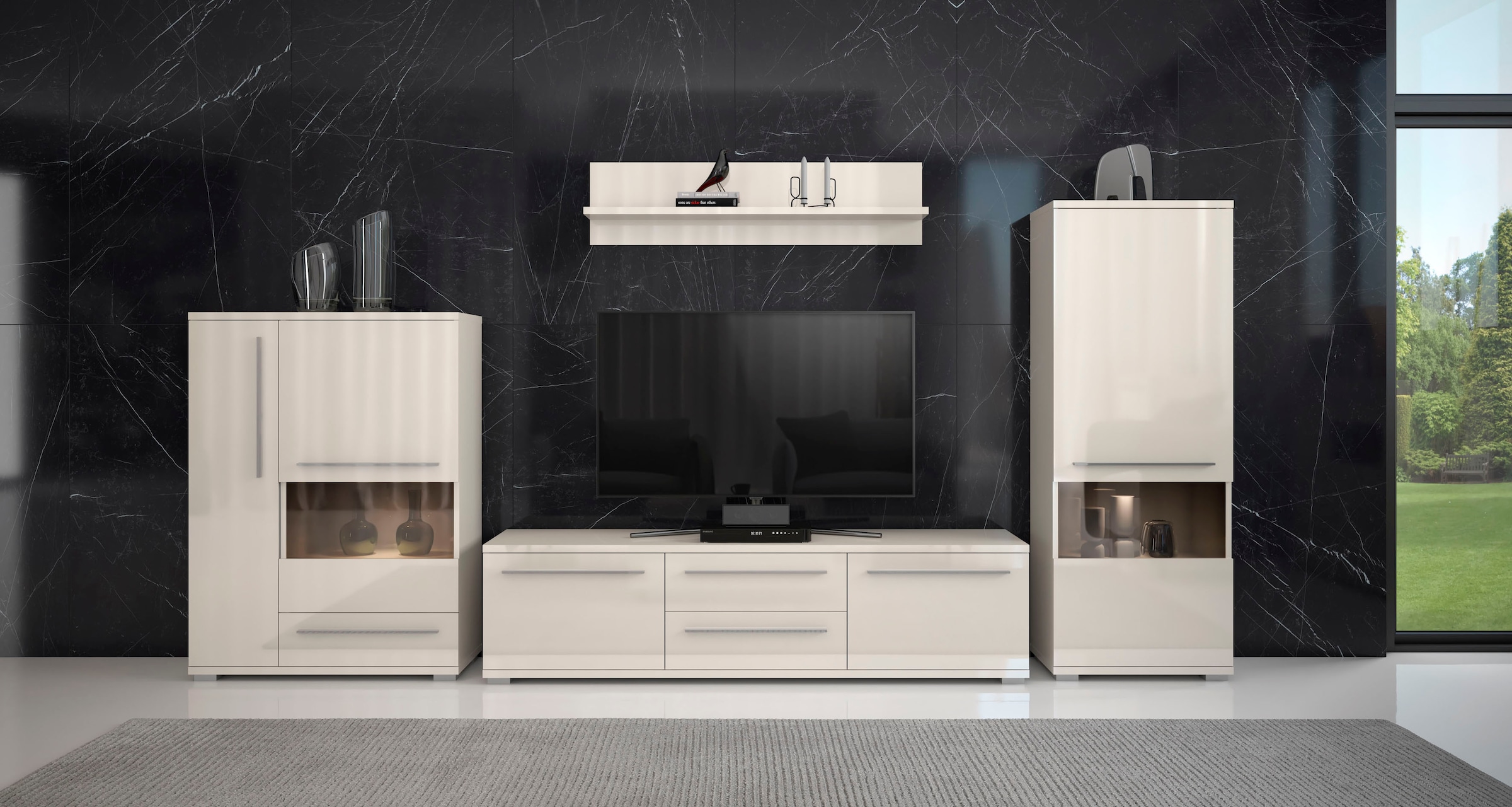 Places of Style Highboard »Piano Vitrine«, UV lackiert, Soft-Close Funktion