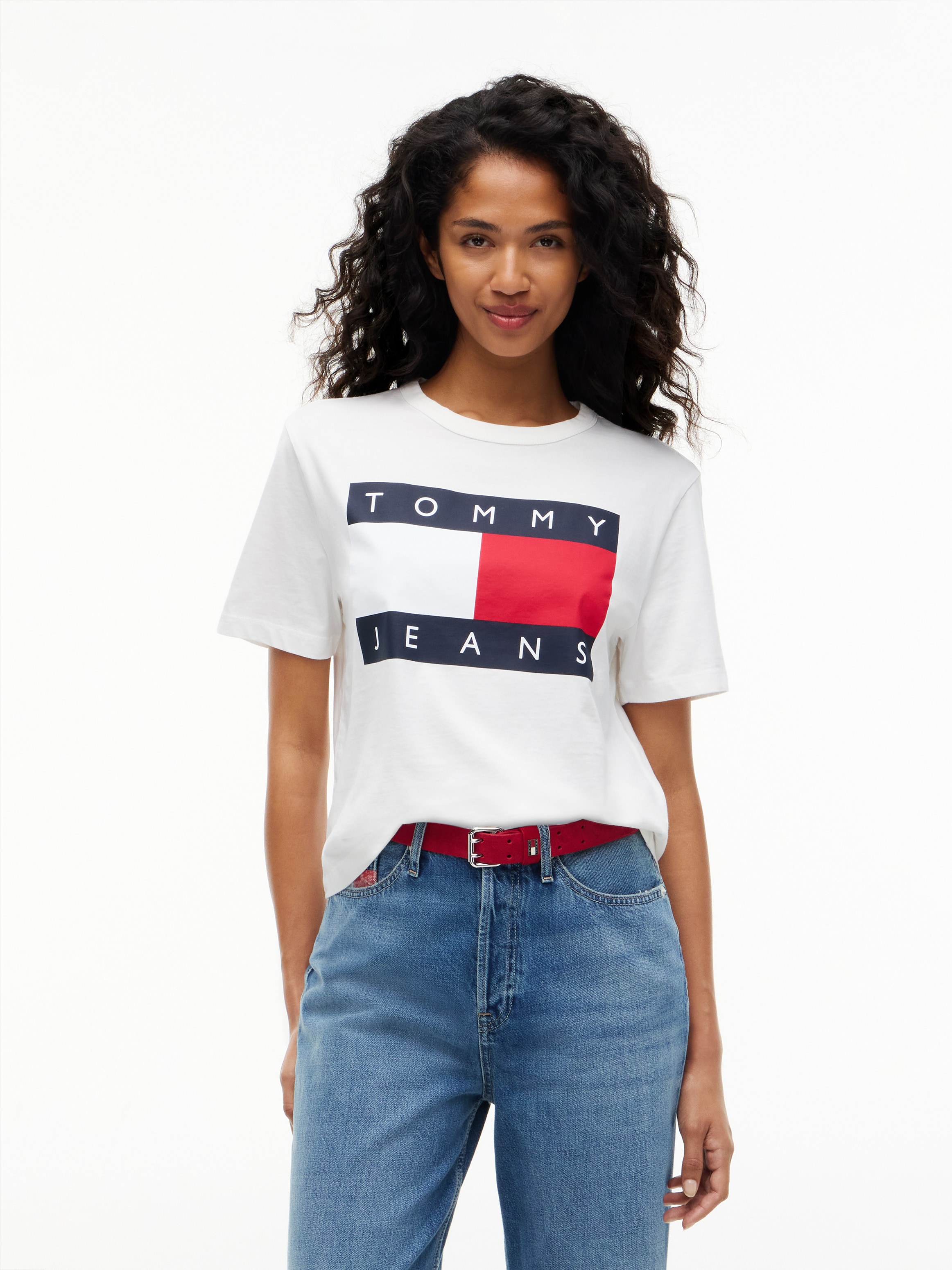 Image of Tommy Jeans Rundhalsshirt "TJW BXY FLAG SS TEE EXT" Baumwolle