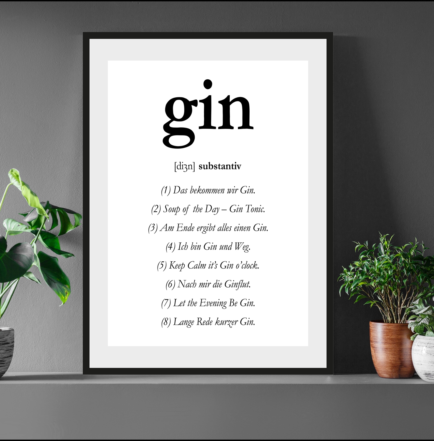 Image of queence Bild mit Rahmen "oder Poster, Gin" Schriftzug Schwarz-Weiss Sprüche & Texte 1 Stk. tlg.
