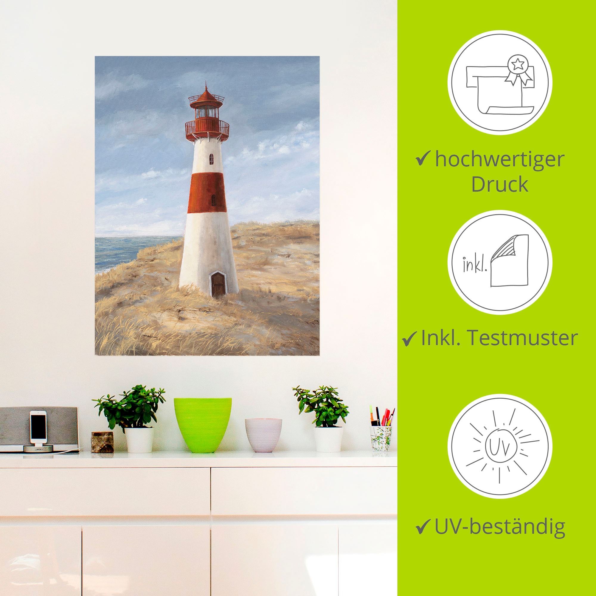 Artland Wandbild »Leuchtturm I«, Gebäude, (1 St.), als Alubild, Outdoorbild, Leinwandbild, Wandaufkleber, versch. Grössen