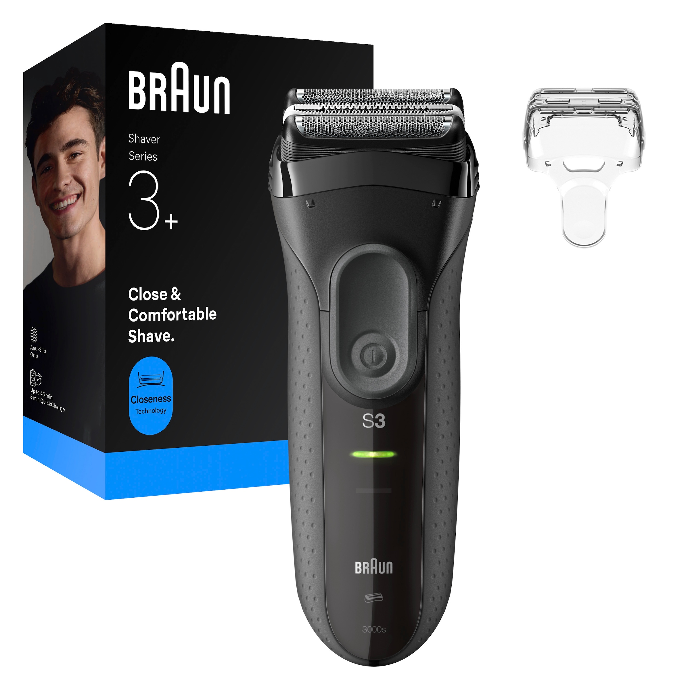 Image of Braun Elektrorasierer "Series 3+ 3000s" 3 flexible Klingen, effizienter MicroComb Mitteltrimmer