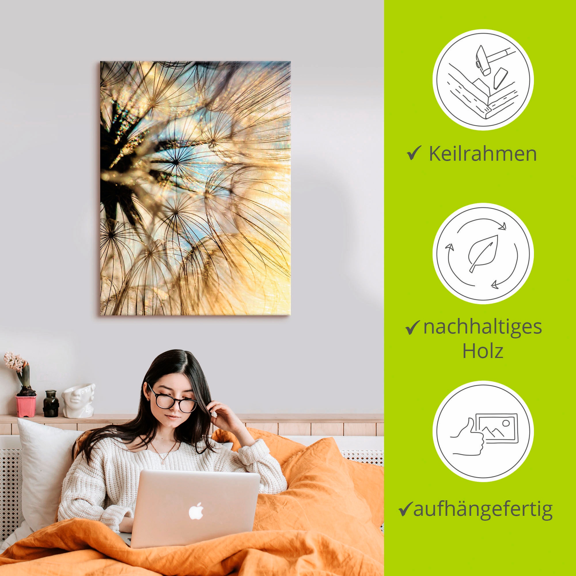 Artland Tableau sur toile »Pusteblume Poesie« 1 cuis tlg. auf Holzrahmen gespannt