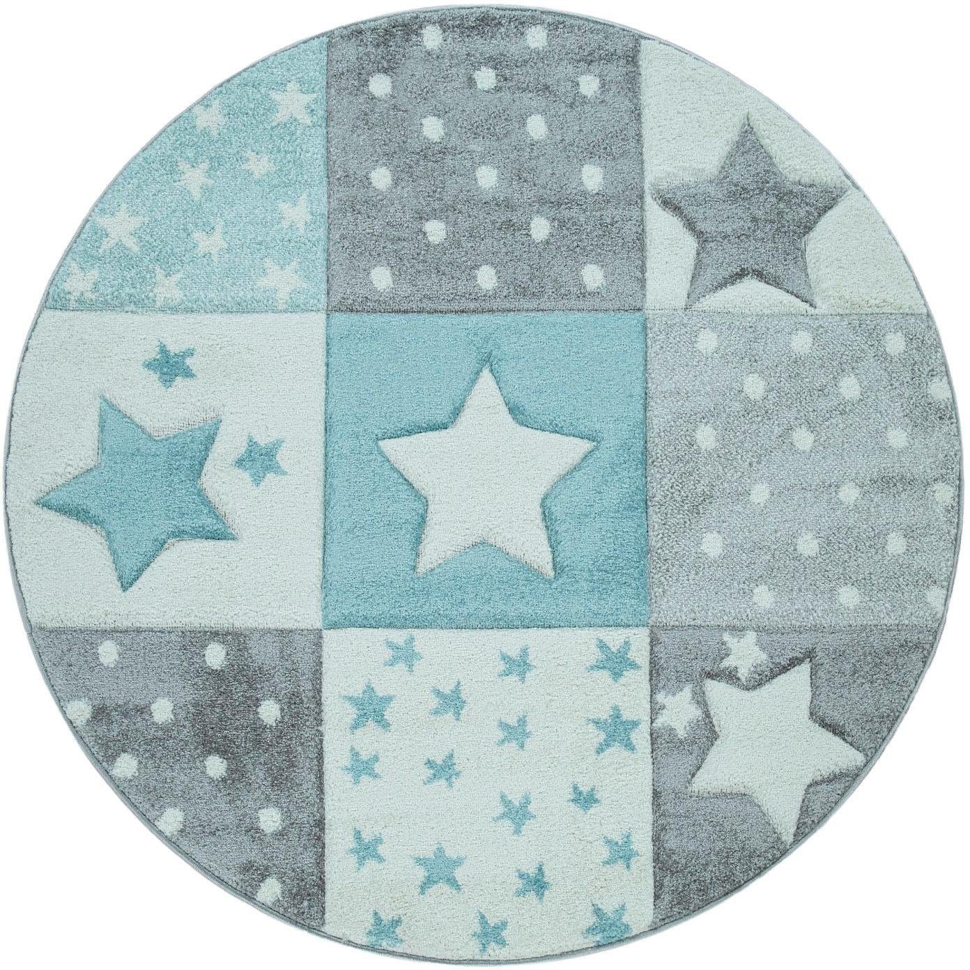 Image of Paco Home Kinderteppich »Cosmo 345«, rund, 18 mm Höhe, 3D-Design, Patchwork Muster, Motiv Punkte & Sterne, Pastell-Farben, Kinderzimmer bei Ackermann Versand Schweiz