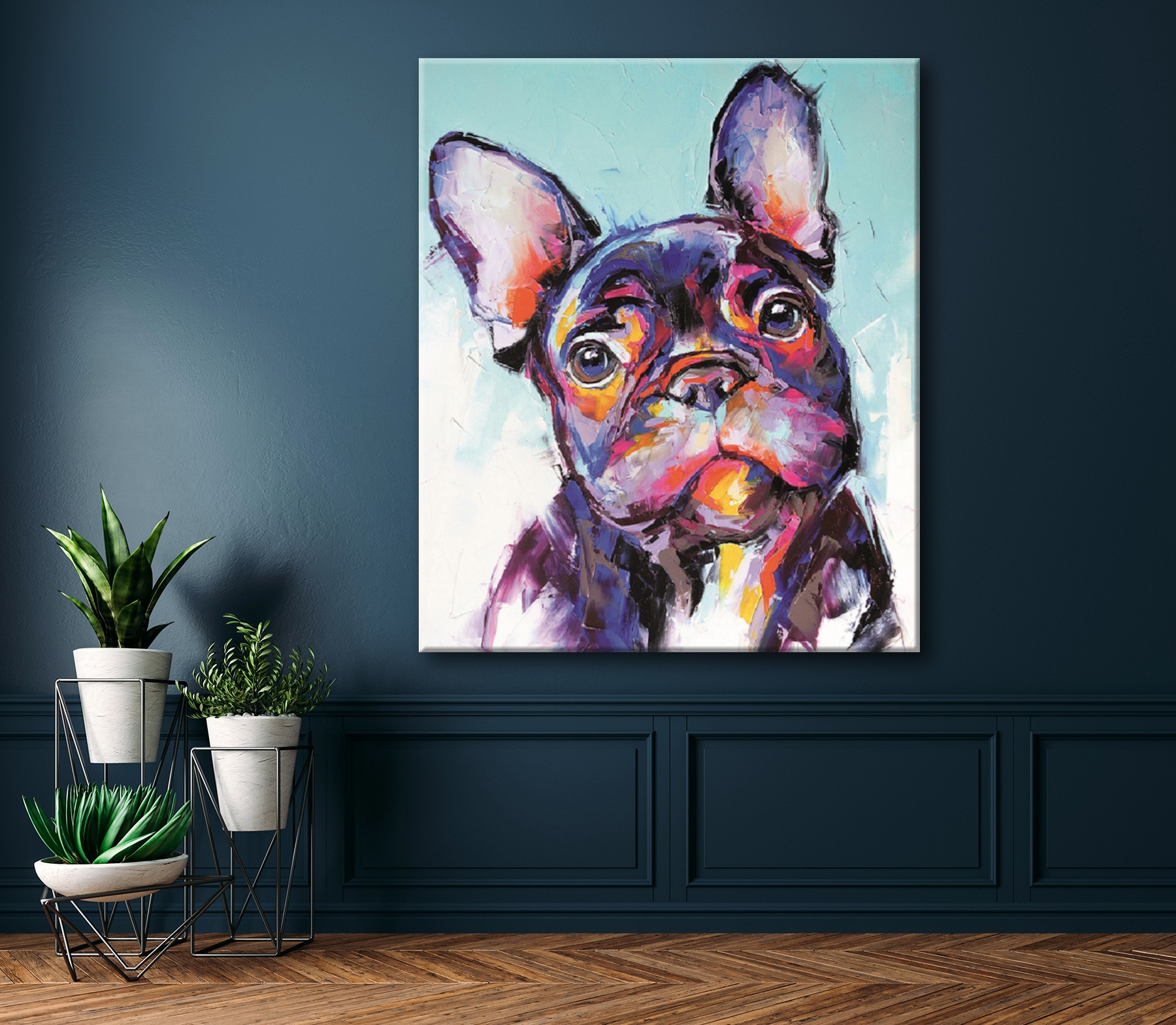 Bönninghoff Leinwandbild »Wandbild BUNTE BULLDOGGE XXL 118x140 cm – Leinwandbild Keilrahmen Deko« Haustiere | Hundebilder 1 Stk. tlg. auf Keilrahmen gespannt