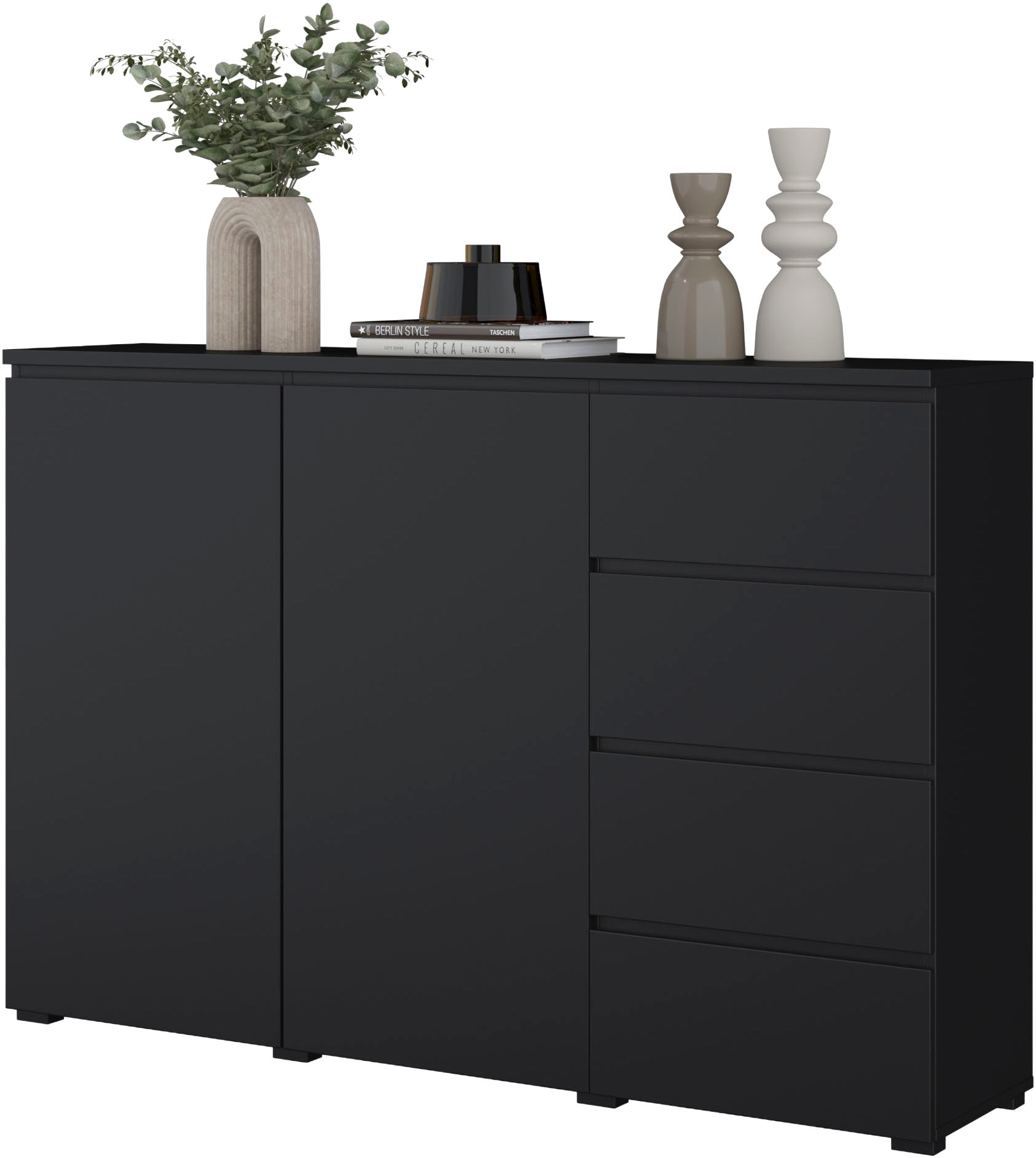 GOODproduct Highboard »Modo, Breite 150 cm, moderne grifflose Kommode 2Türen/4 SK« Schubladenkommode mit viel Stauraum, Einlegeböden verstellbar