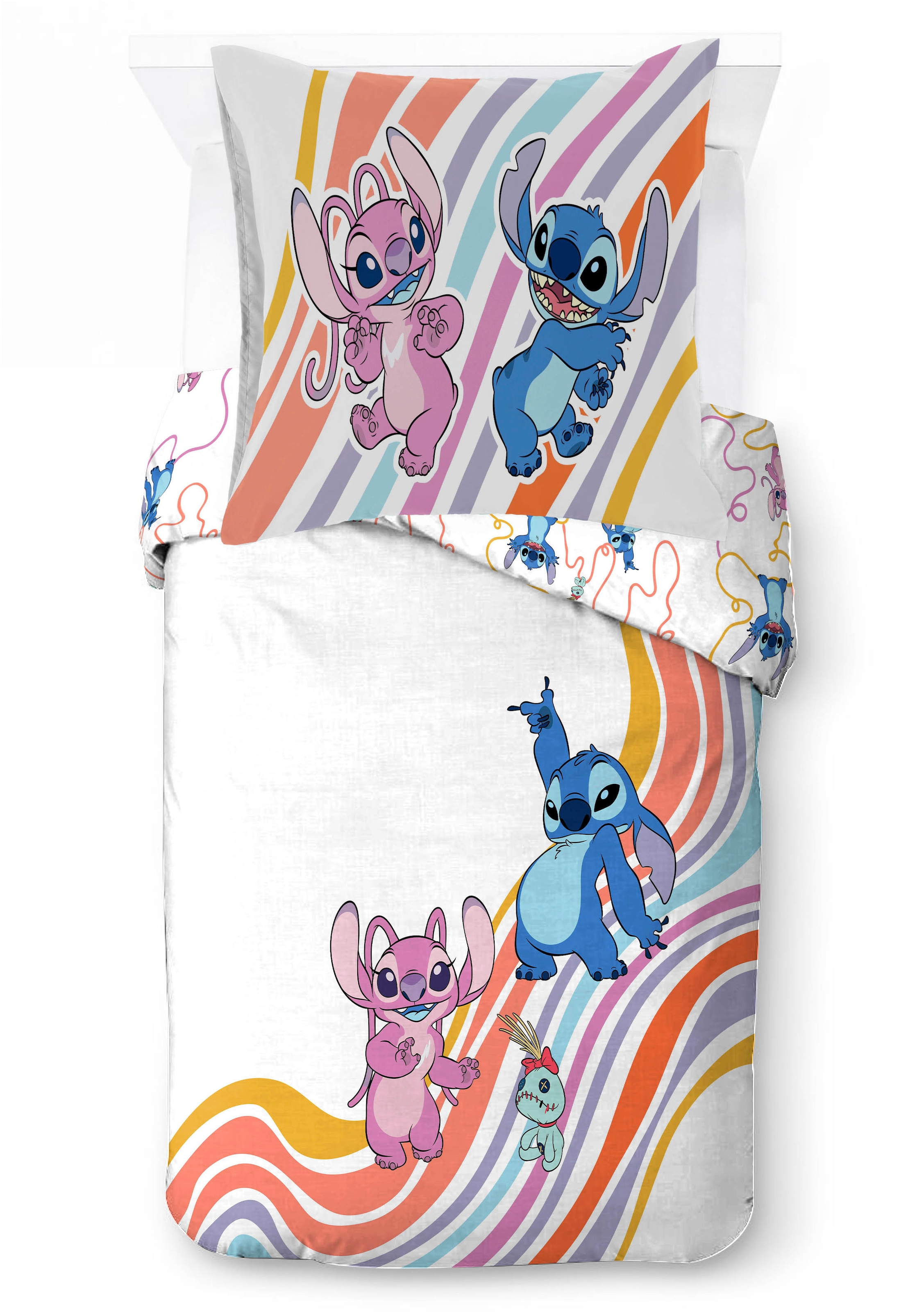 Image of Disney Kinderbettwäsche "Disney Lilo & Stitch Bettbezug-Set 135x200 cm + Kissenbezug 80x80 cm" 2 tlg. 100 % Baumwolle, maschinenwaschbar, wendbar