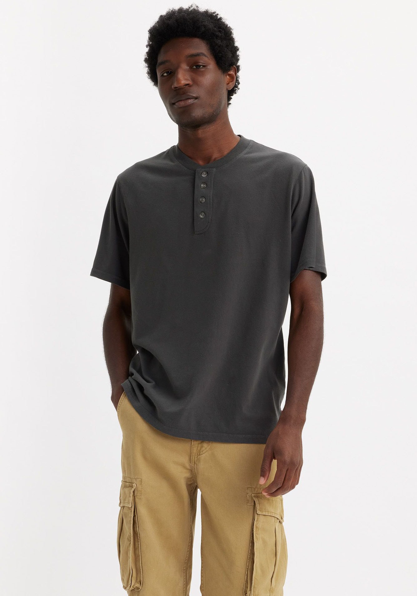 Rundhalsshirt »SS 4 BUTTON HENLEY«, mit Knopfleiste