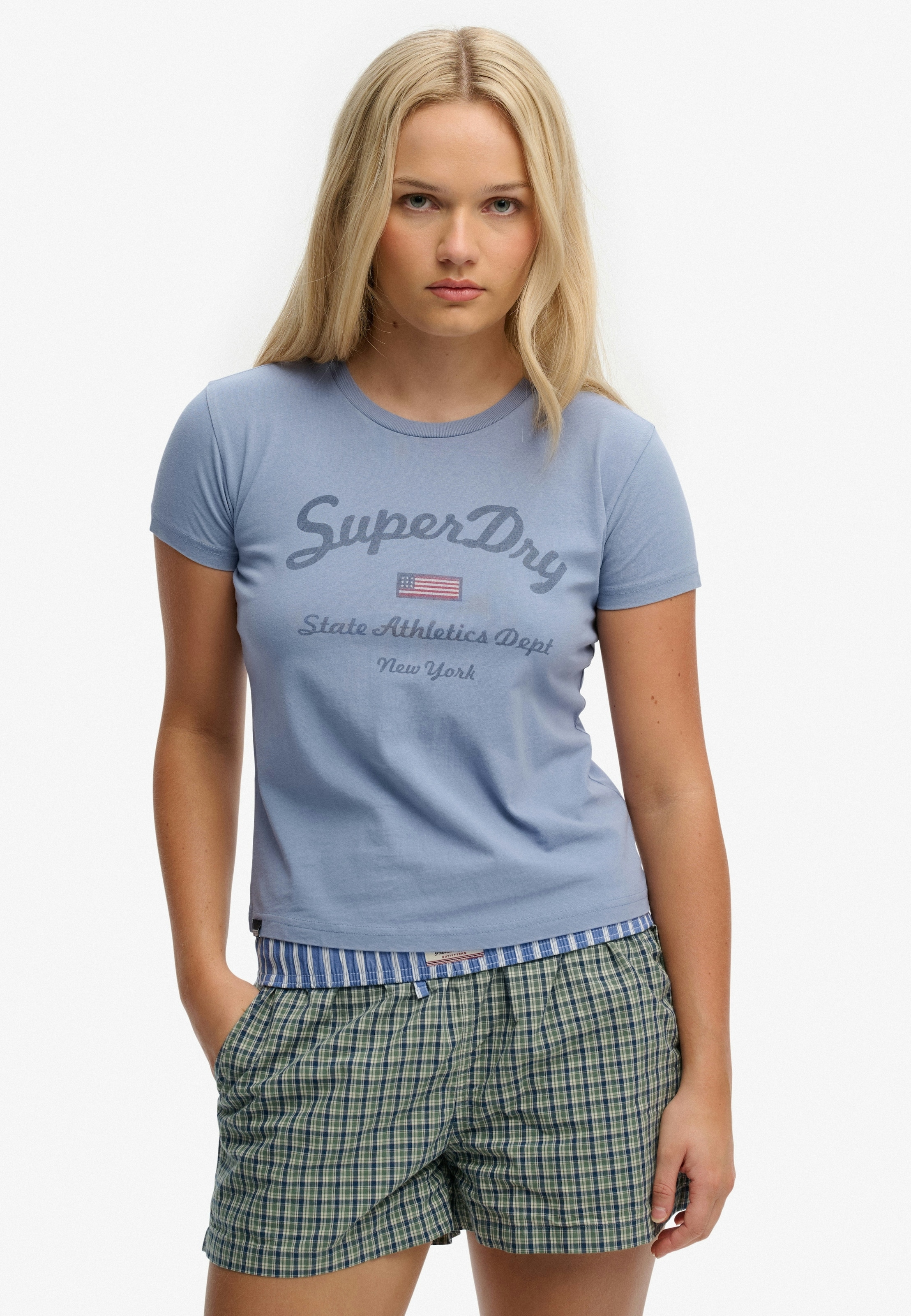 Image of Superdry Print-Shirt "ATH ESS FITTED GRAPHIC TEE" aus Baumwolle und Single Jersey, Slim Fit, mit Rundhalsausschnitt