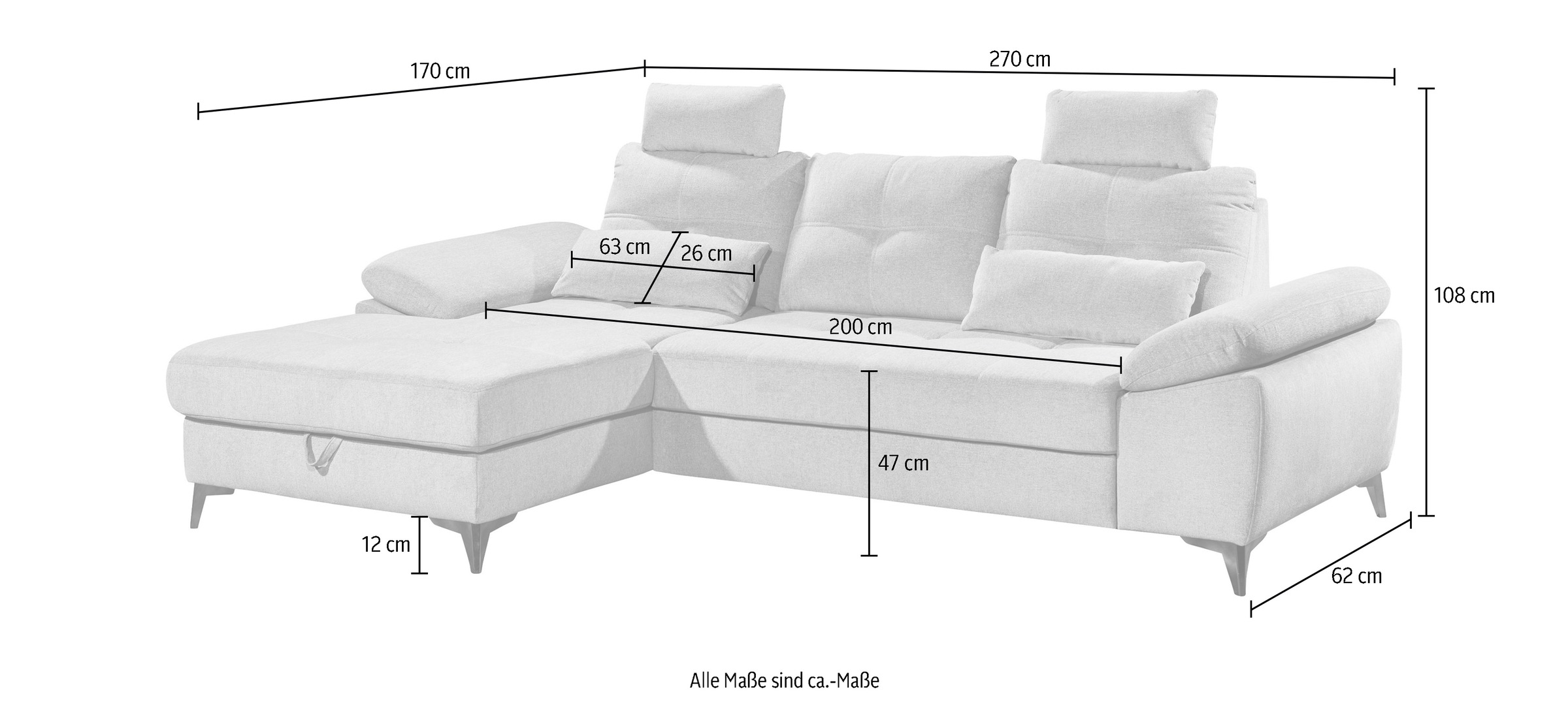 ED EXCITING DESIGN Ecksofa »Auckland L-Form mit Bettfunktion, Bettkasten«, Armteilverstellung, Kopfstützen & 2 Nierenkissen