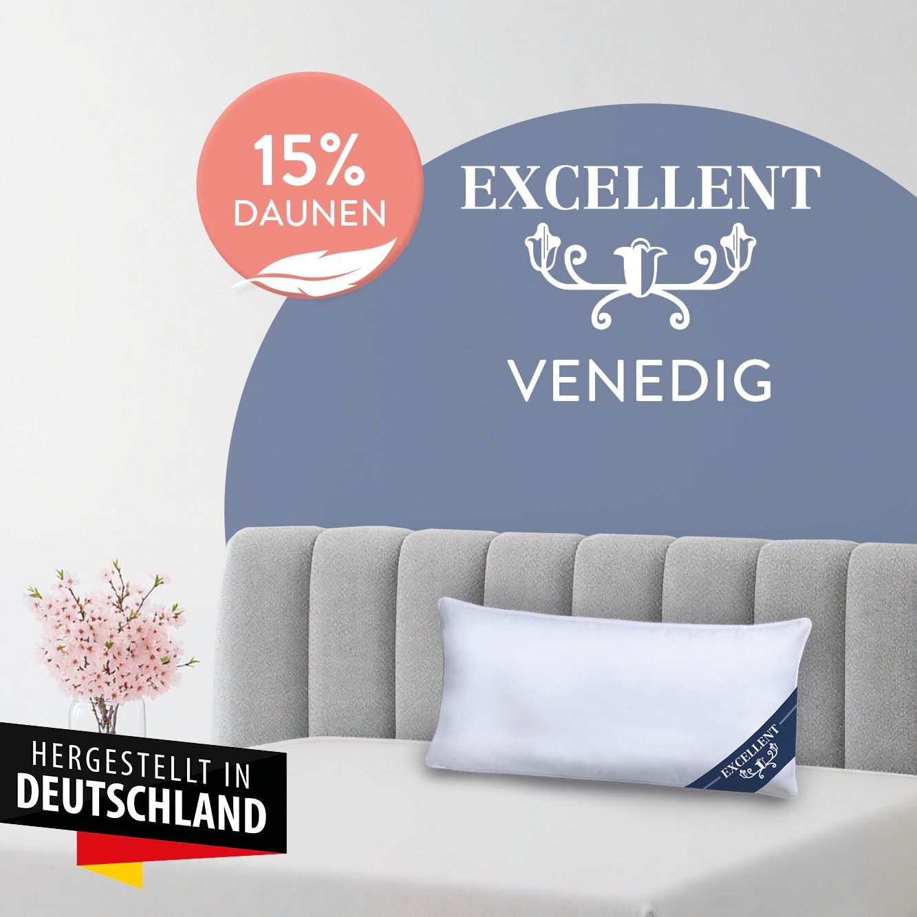 Excellent Kopfkissen "Venedig, Kuschel- oder Kopfkissen 1-tlg. oder 2 -tlg." Füllung: 85% Federn / 15% Daunen 2 Kopfkissen, 1 Stk. tlg. Deko- oder Kopfkissen in vielen Größen