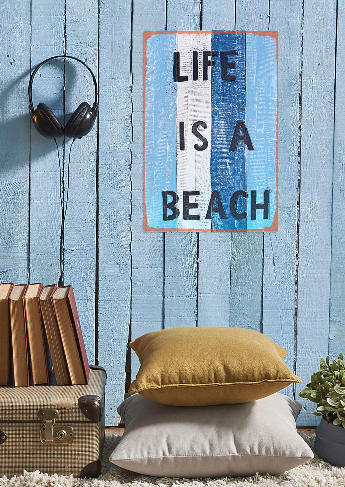Image of queence Metallbild "Life is a beach" Schriftzug Strand 1 Stk. tlg. Stahlschilder