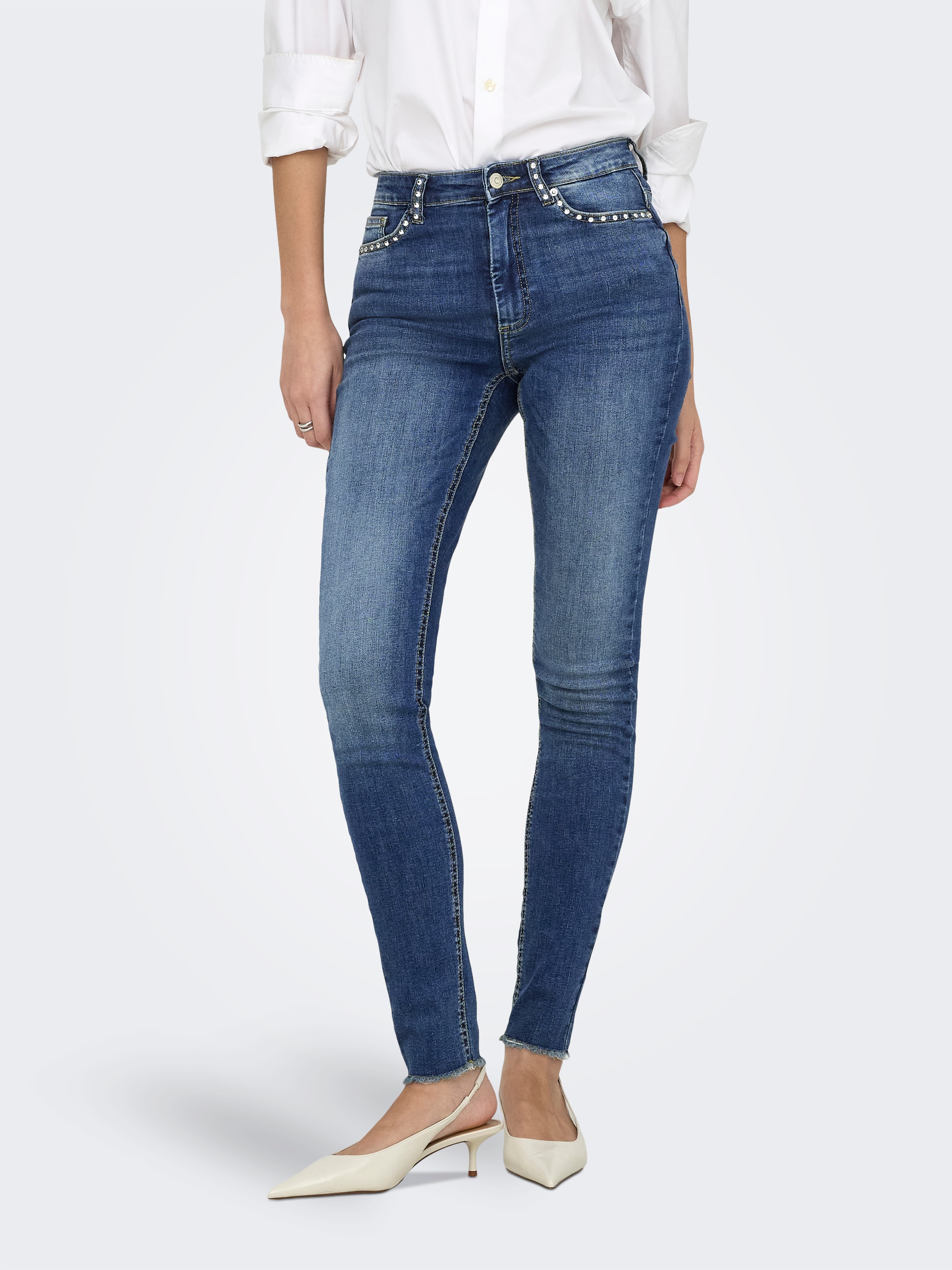 Image of ONLY Skinny-fit-Jeans "ONLWAUW HW SPARKLE SKINNY DNM" mit Glitzersteinchen Detail