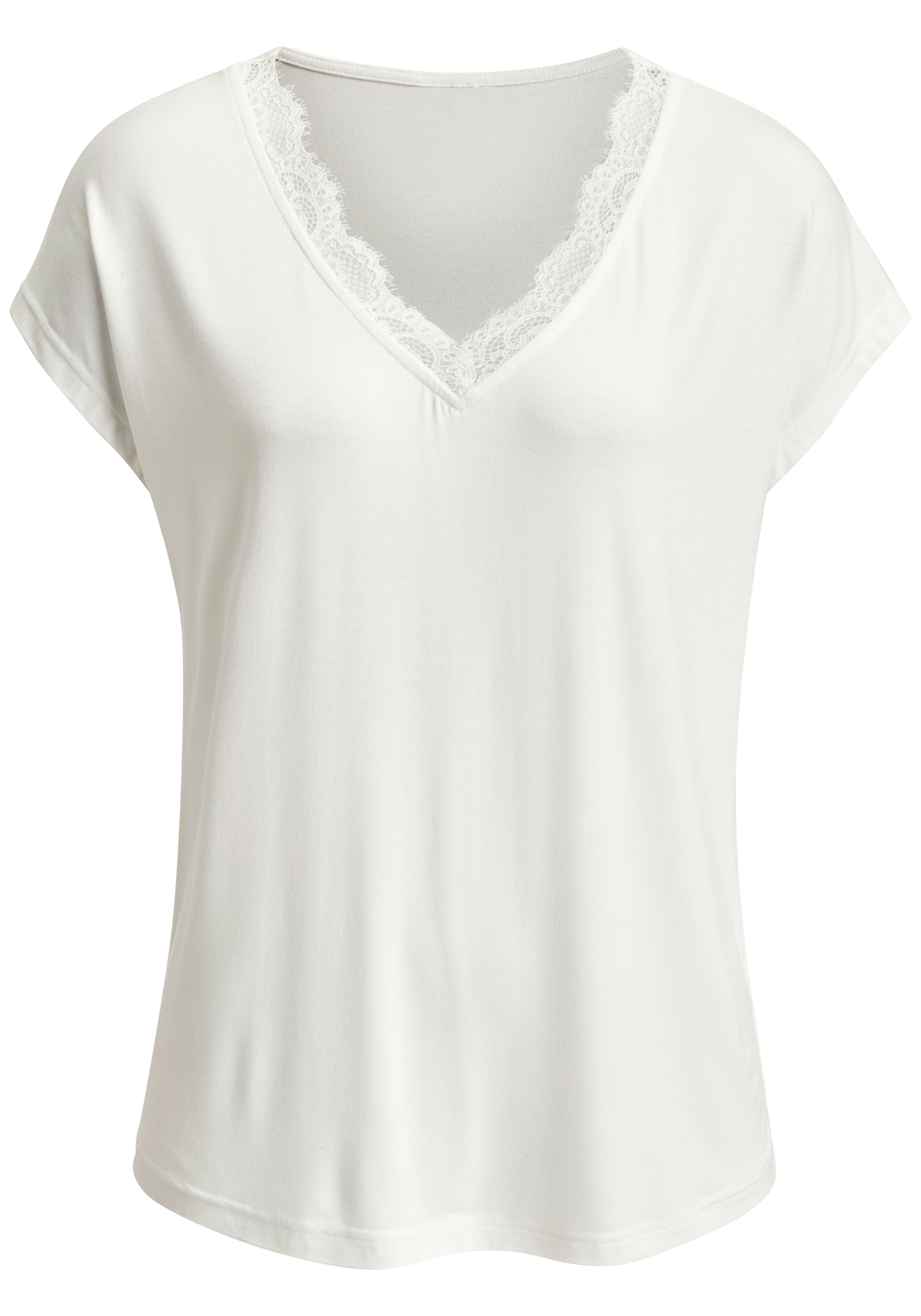 LASCANA T-shirt en V »mit Spitze« en viscose agréable