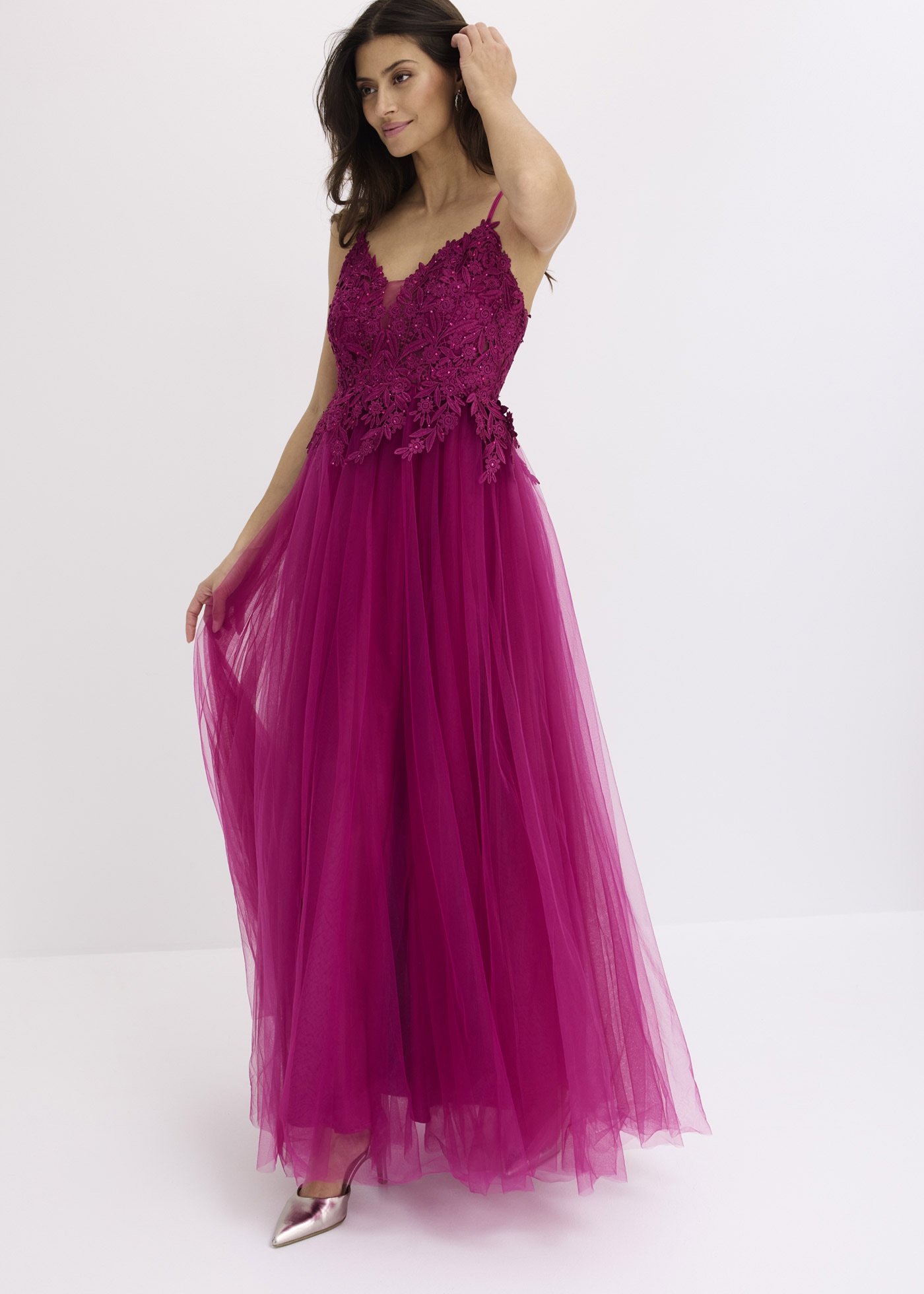 Image of bonprix Abendkleid für festliche Anlässe, aus Tüll mit Spitze, figurbetont, Maxi-Länge