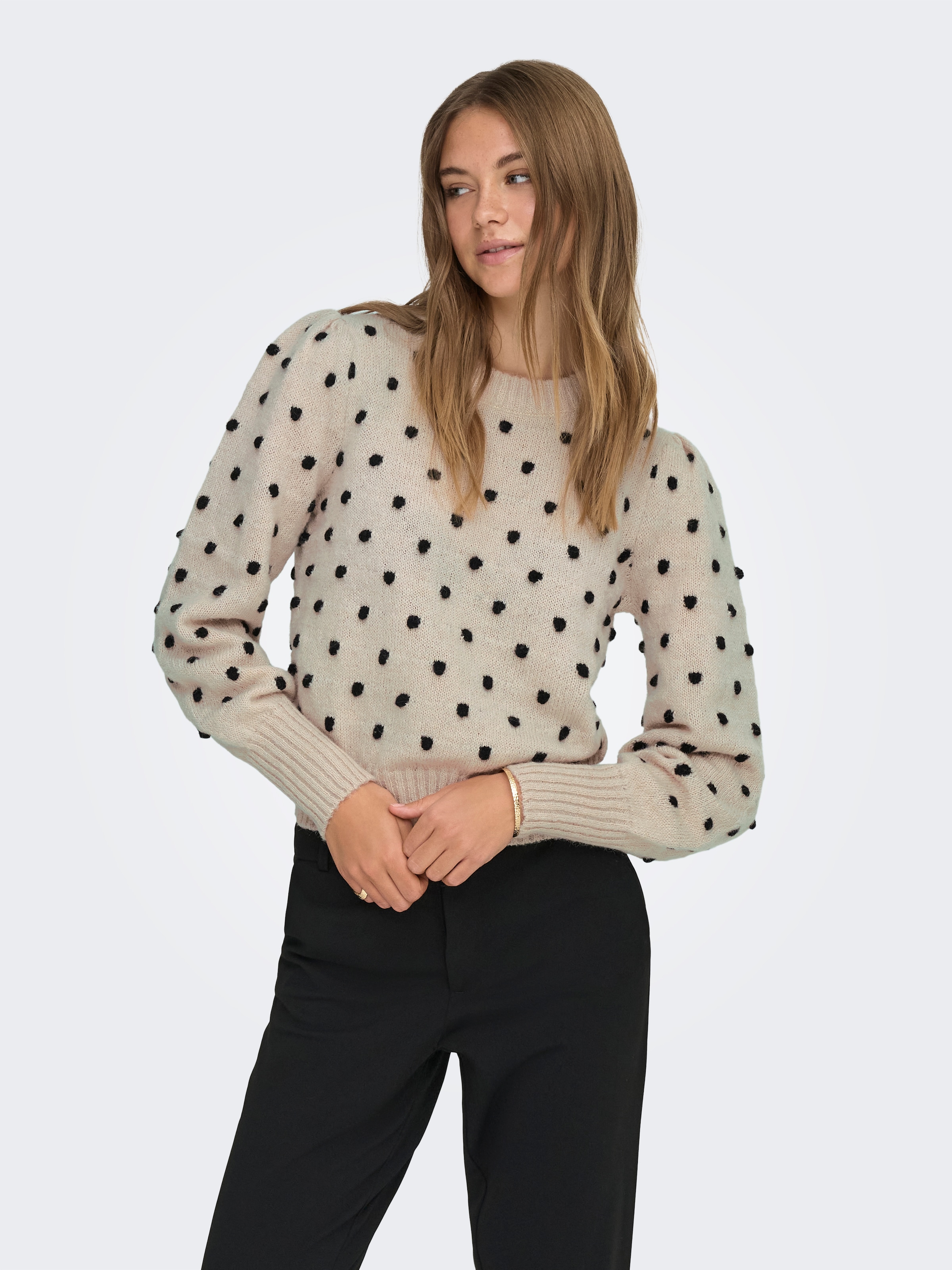 JDY Pull à col rond »JDYSIGRID LIFE L/S ON PUFF PULL KNT NOOS« in gepunkteter Optik