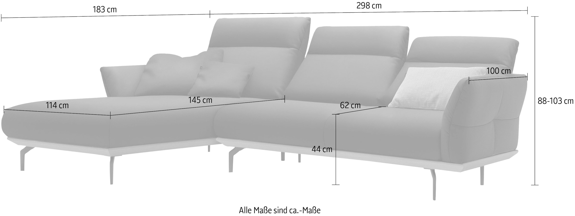 Creation BY ROLF BENZ Canapé d'angle »CR.460 Designsofa, verstellbare Rückenlehne, hochwertig & bequem« socle en noyer, pieds d'angle en gris ombre, largeur 298 cm