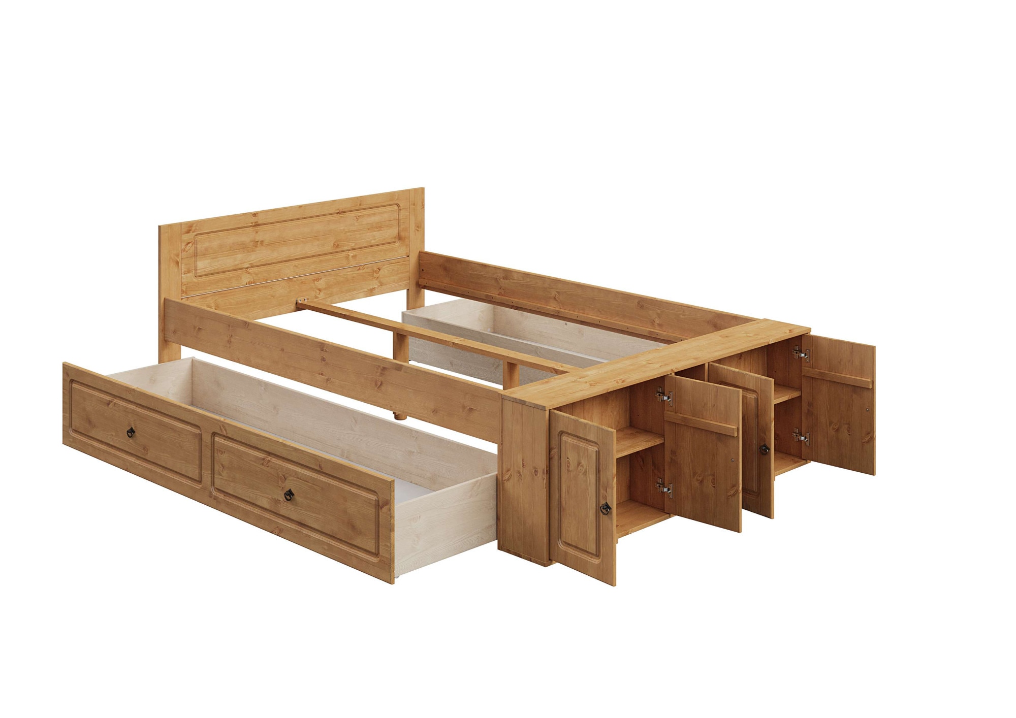GOODproduct Massivholzbett »Paula, Bett, Stauraumbett, Holzbett, Bettgestell« (B/T/H: 148,8/224,4/82 cm,  aus massiver Kiefer, extra viel Stauraum im Fussteil, FSC®-zertifiziert