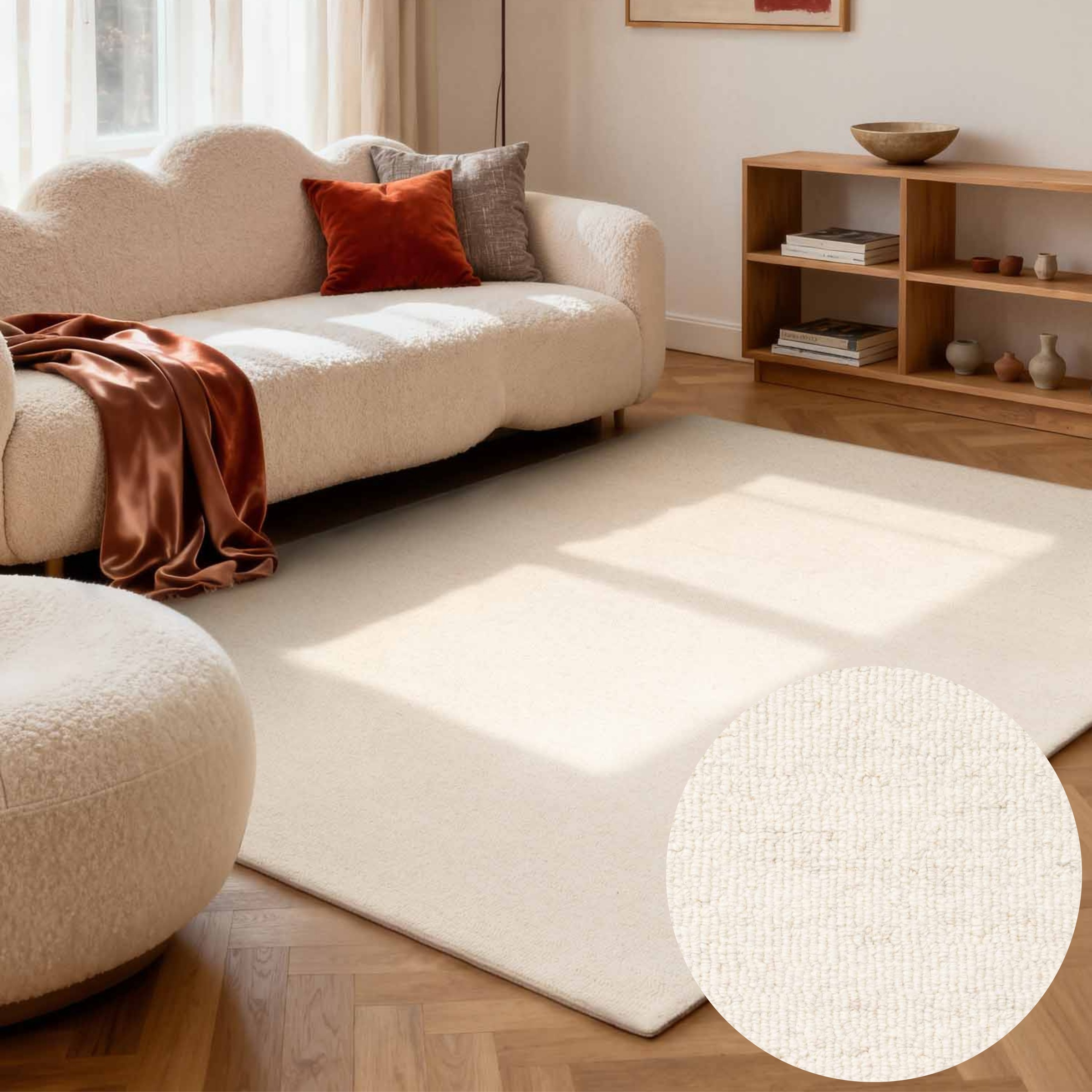 Image of ELLE DECORATION Wollteppich "Knots" rechteckig 13 mm Höhe Handtuft, Wolle, Feines Bouclé, Wohnzimmer, Schlafzimmer, Natur