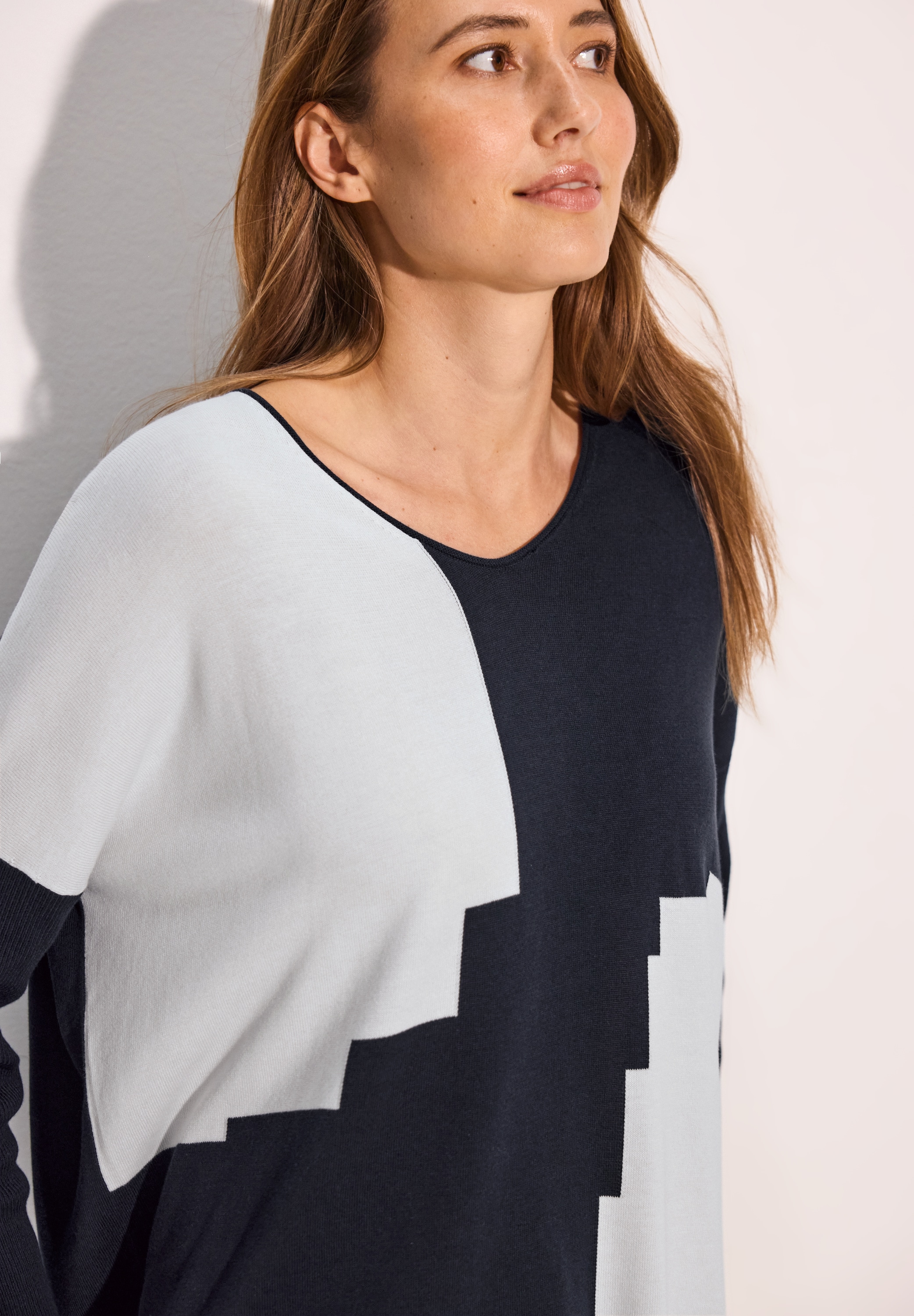 Cecil Strickpullover, mit gerippten 3/4 Ärmeln und grafischem Muster