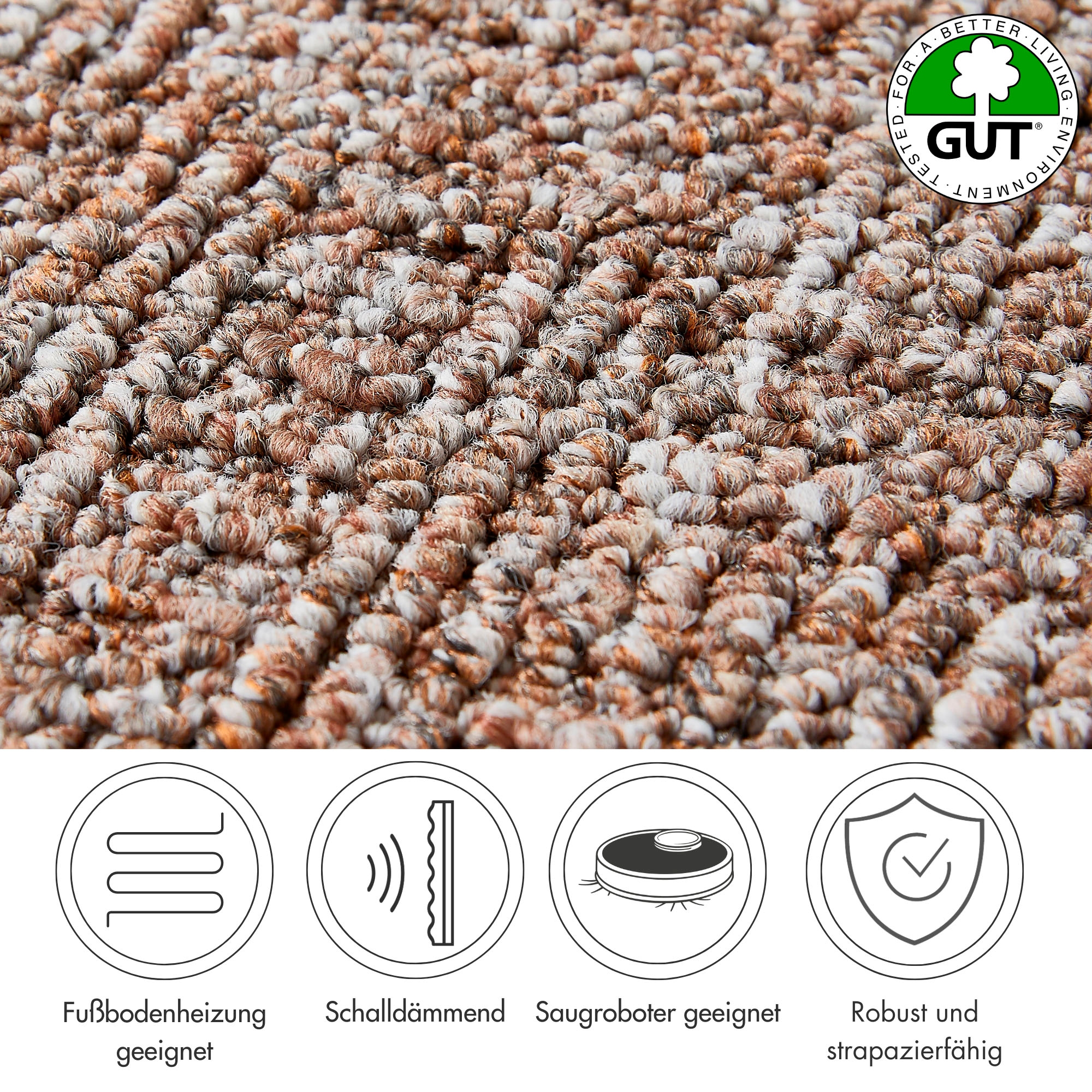 Andiamo Teppichboden »Patras, Strukturschlinge, Made in Netherlands«, rechteckig, 8,5 mm Höhe, meliert, Breite 400 cm oder 500 cm, strapazierfähig & robust