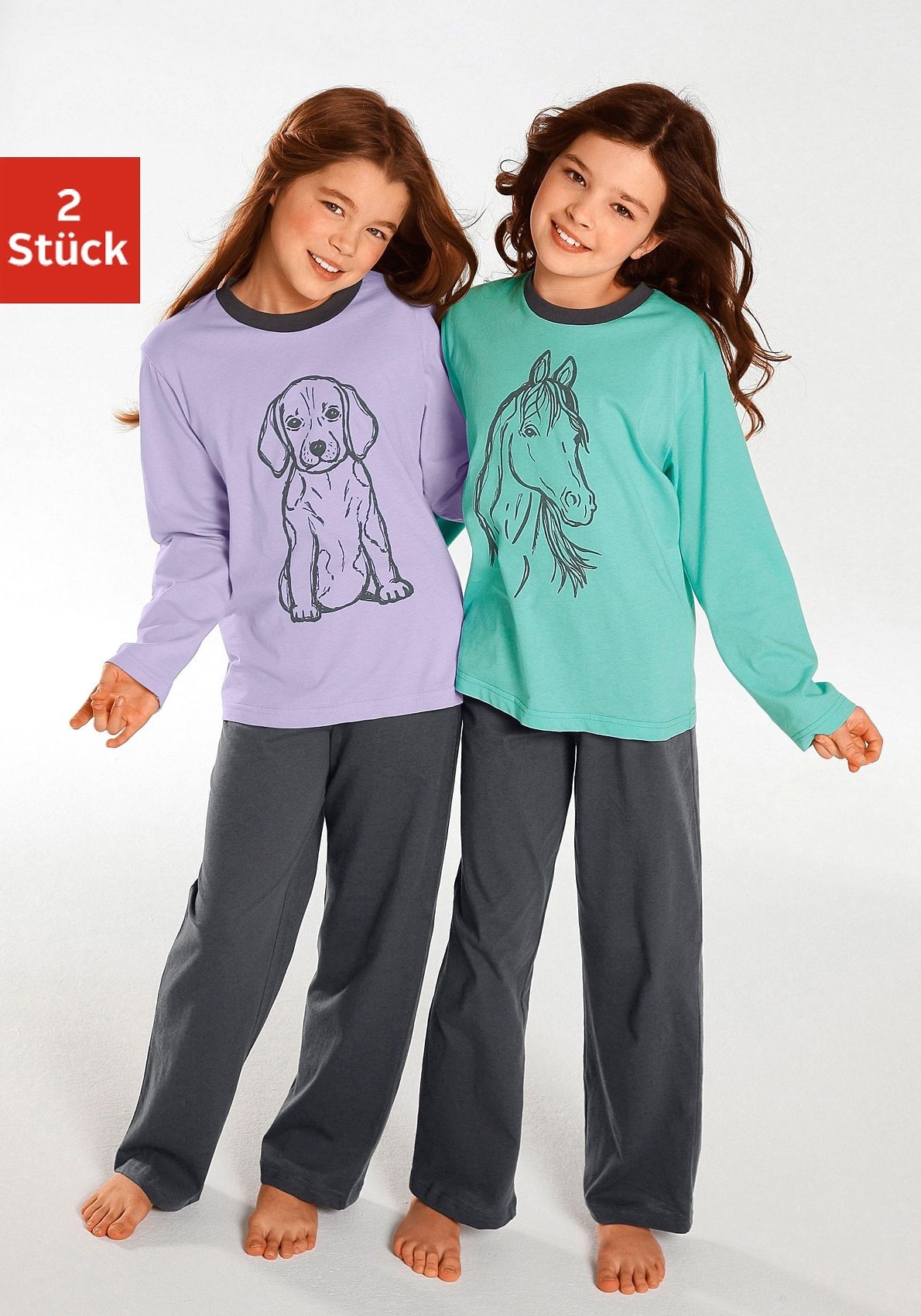 Image of Vivance Pyjama 2 Stück, 4 tlg. Oberteile in schönen Farben mit Tierdruck