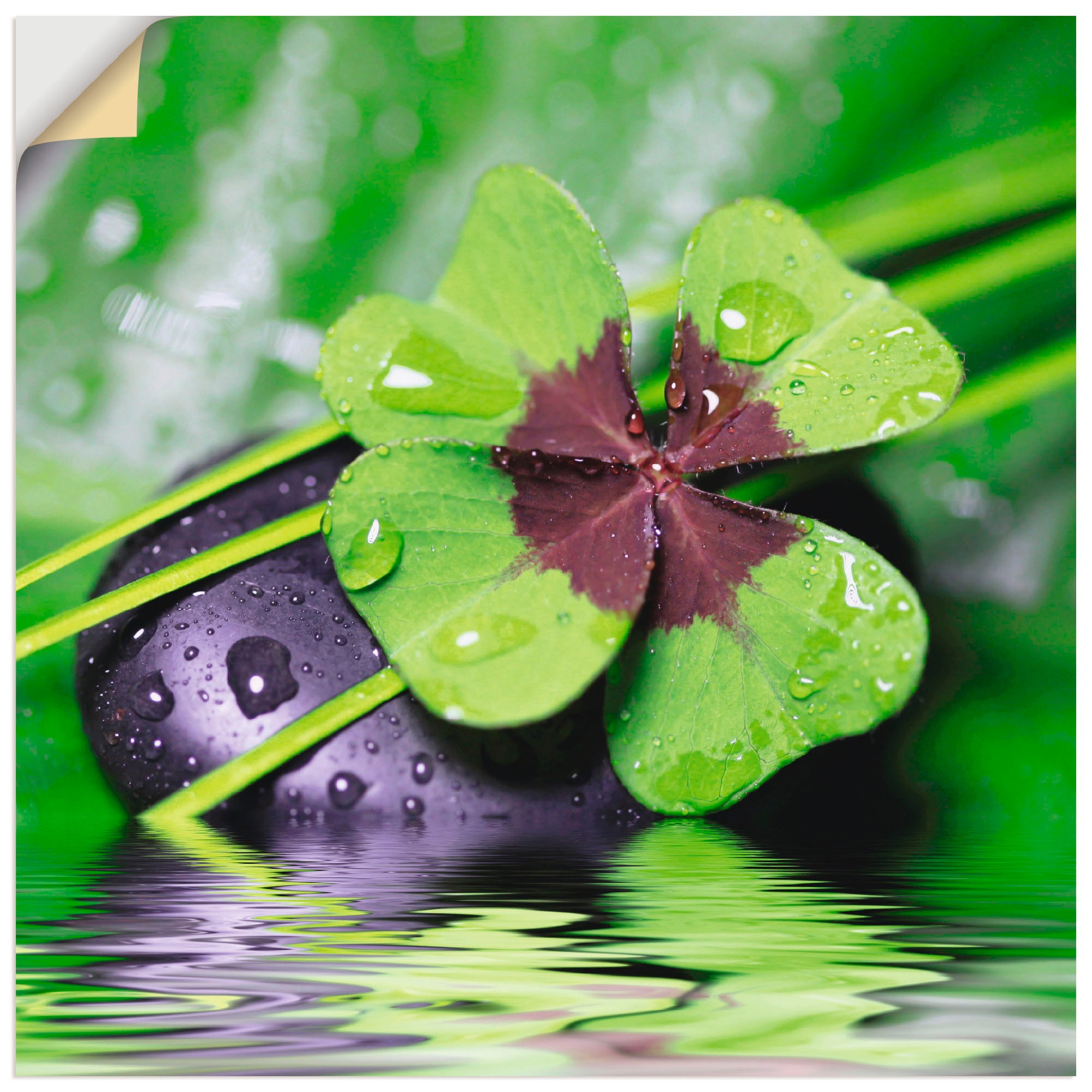 Image of Artland Wandbild »Glücksklee... Entspann mal wieder«, Zen, (1 St.), in vielen Grössen & Produktarten - Alubild / Outdoorbild für den Aussenbereich, Leinwandbild, Poster, Wandaufkleber / Wandtattoo auch für Badezimmer geeignet bei Ackermann Versand Schweiz