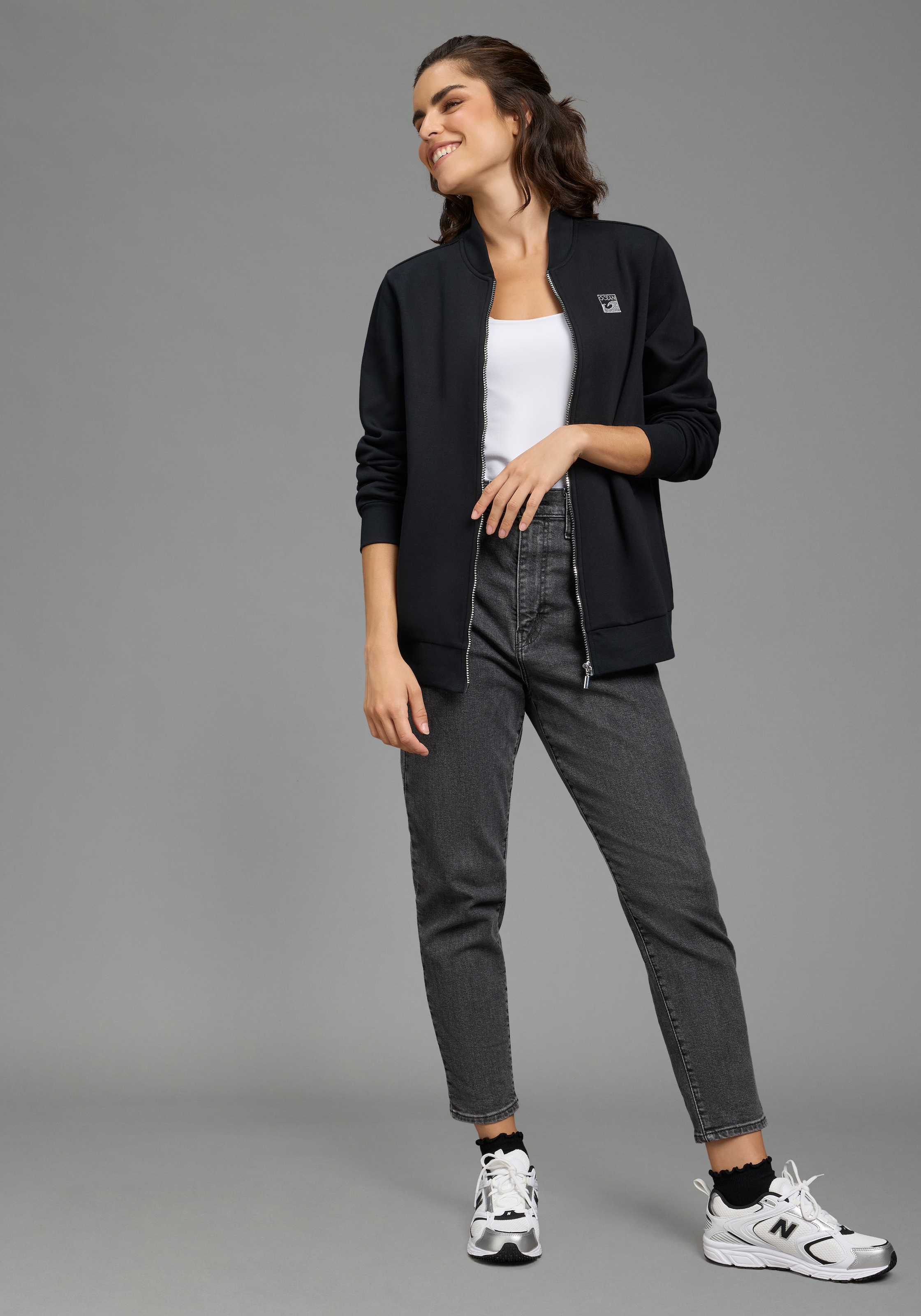 Laura Scott Veste sweat 1 en forme de blouson en tissu sweat douillet, fermeture éclair brillante