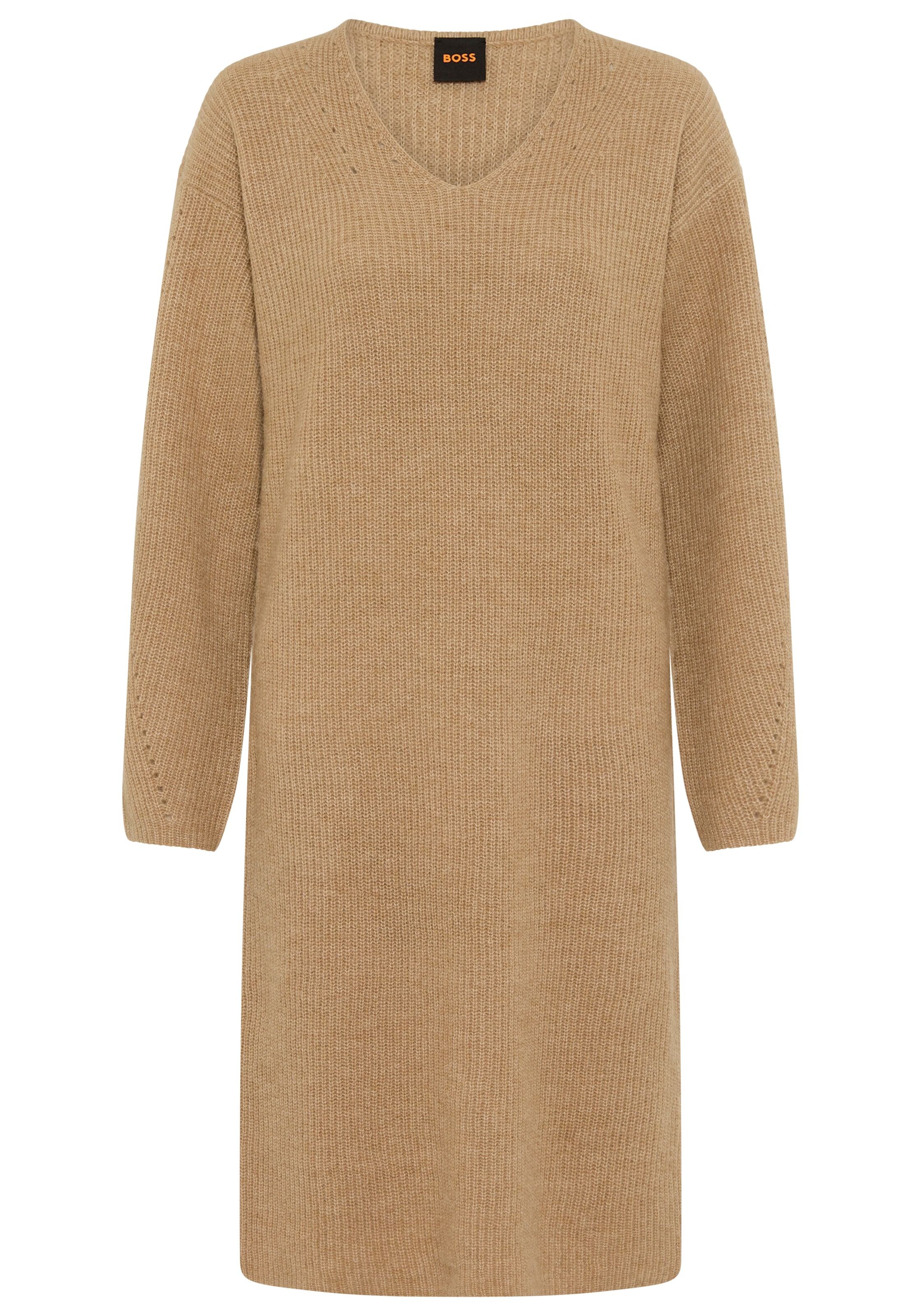 BOSS ORANGE Robe en tricot »Fusil Premium Damenmode« mit V-Ausschnitt & Ajourdetails