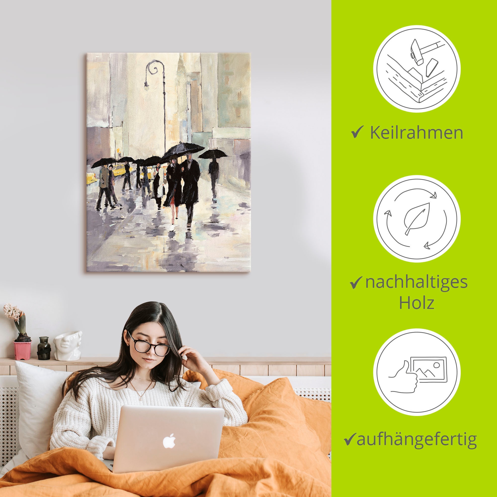 Artland Wandbild »Stadt im Regen«, Gruppen & Familien, (1 St.), als Leinwandbild, Poster in verschied. Grössen