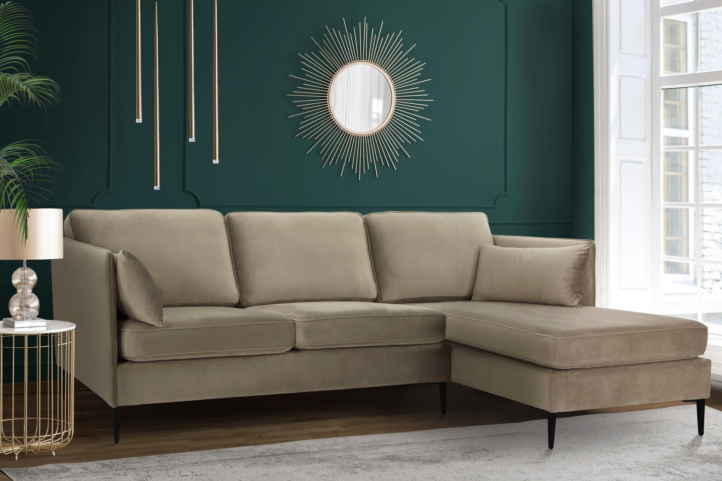 Leonique Ecksofa »Light L-Form«, inklusive loser Zierkissen, mit schmalen Armlehnen und Teleskopfüssen