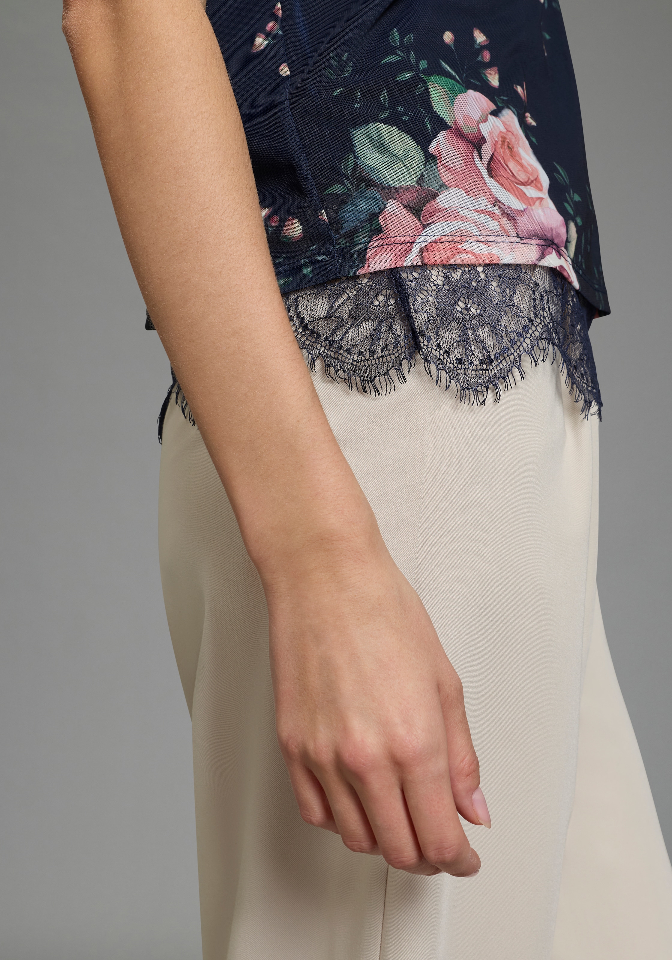Laura Scott Top chemisier en mesh doux avec dentelle, à fleurs