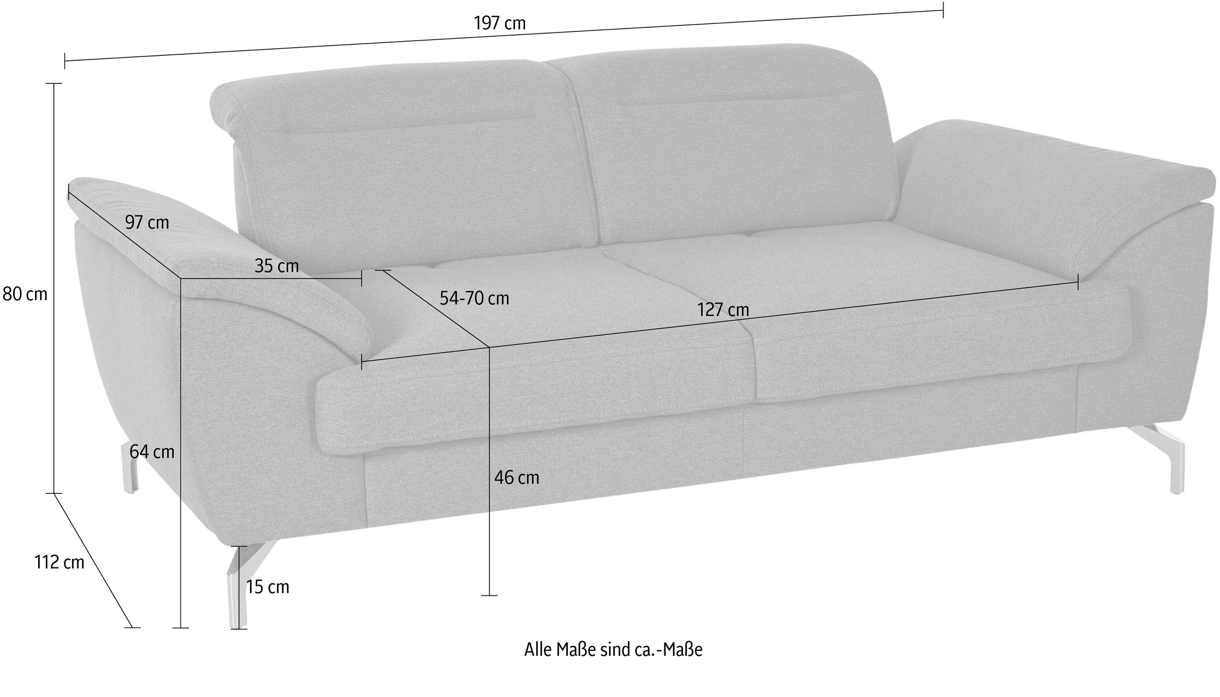 sit&more 2-Sitzer »Percy«, 15 cm Fusshöhe, Sitztiefenverstellung, wahlweise Kopfteilverstellung