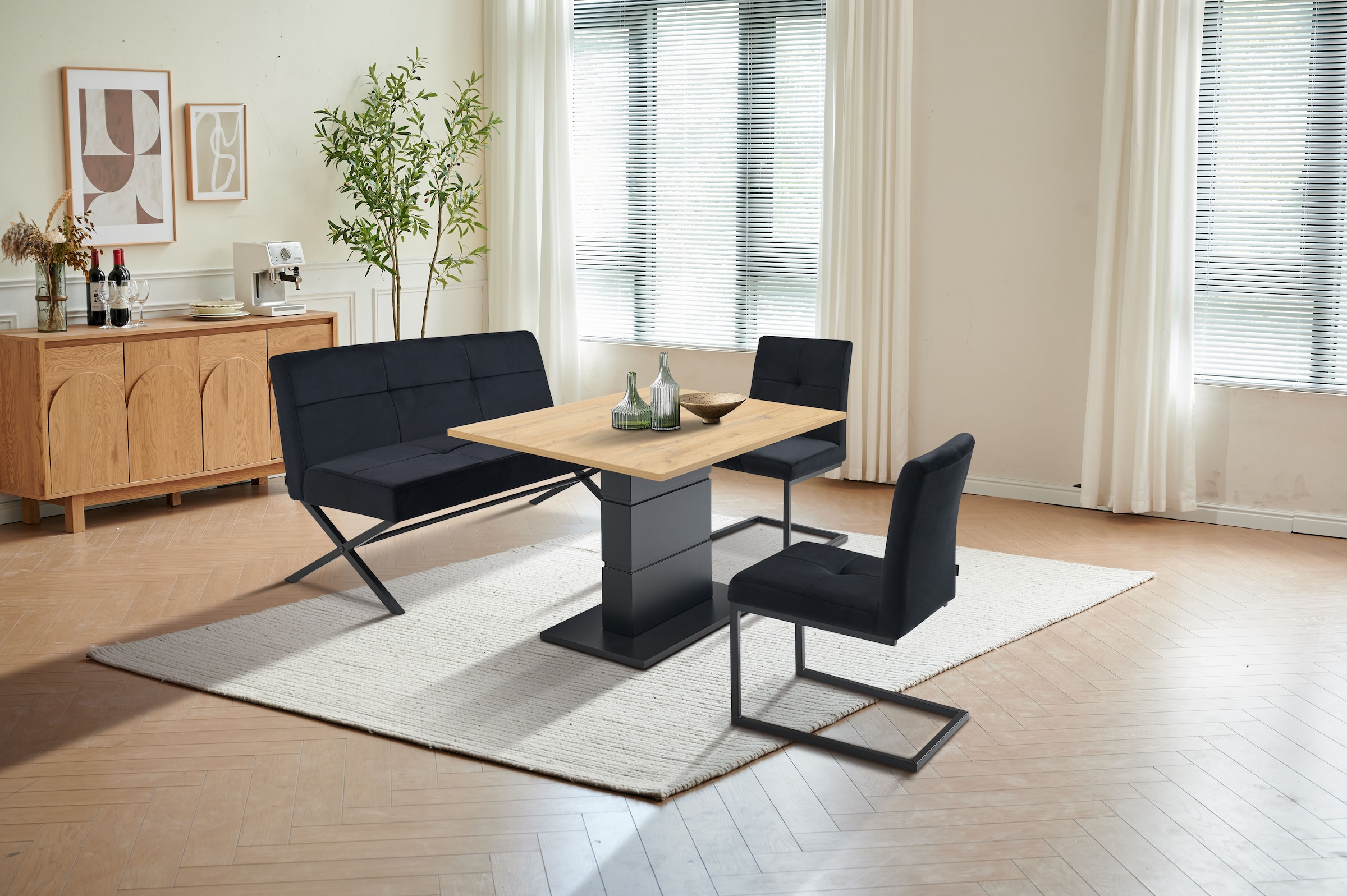 GOODproduct Polsterbank »Narzisse« Esszimmerbank, Bank, Sitzbank,  X-Gestell aus schwarzen Metall, pflegeleichter Samtvelours, 140 cm