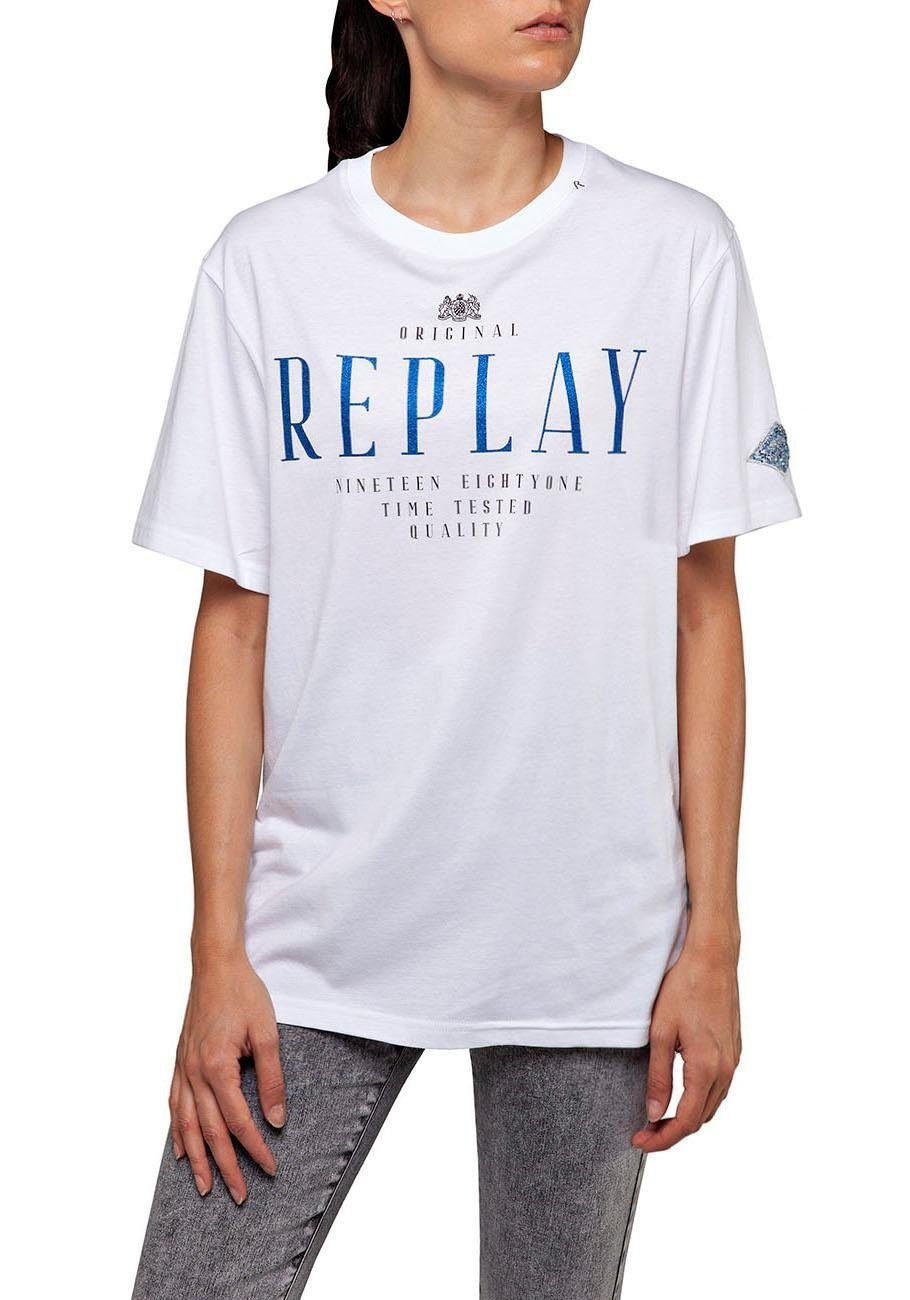 Image of Replay T-Shirt, Statement-Druck mit grossem Logoschriftzug bei Ackermann Versand Schweiz