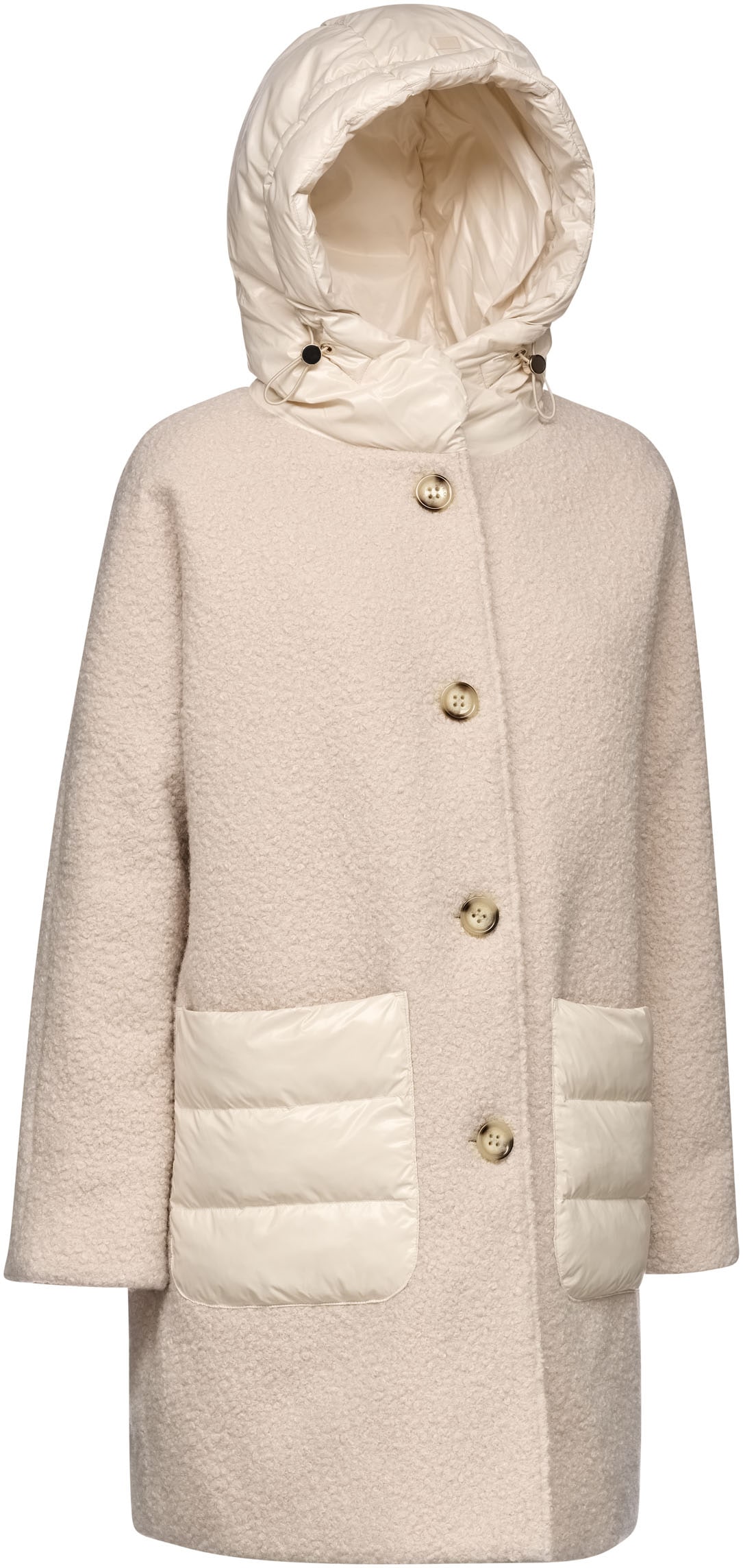 Geox Kurzmantel »CALITHE«, im Materialmix, Kapuze, grosse aufgesetzte Taschen, Knöpfe