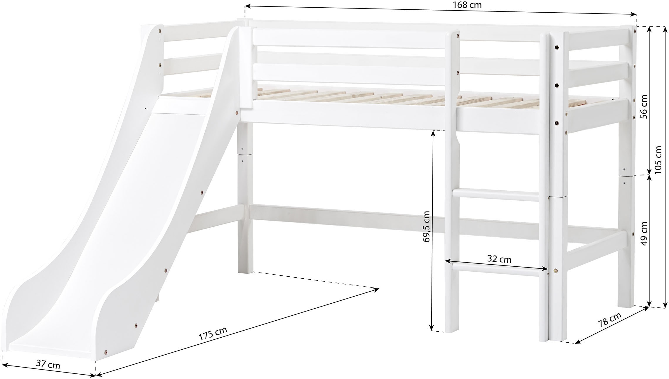 Hoppekids Toboggan d'intérieur »ECO Dream« Toboggan pour lit enfant en hauteur, 2 tailles