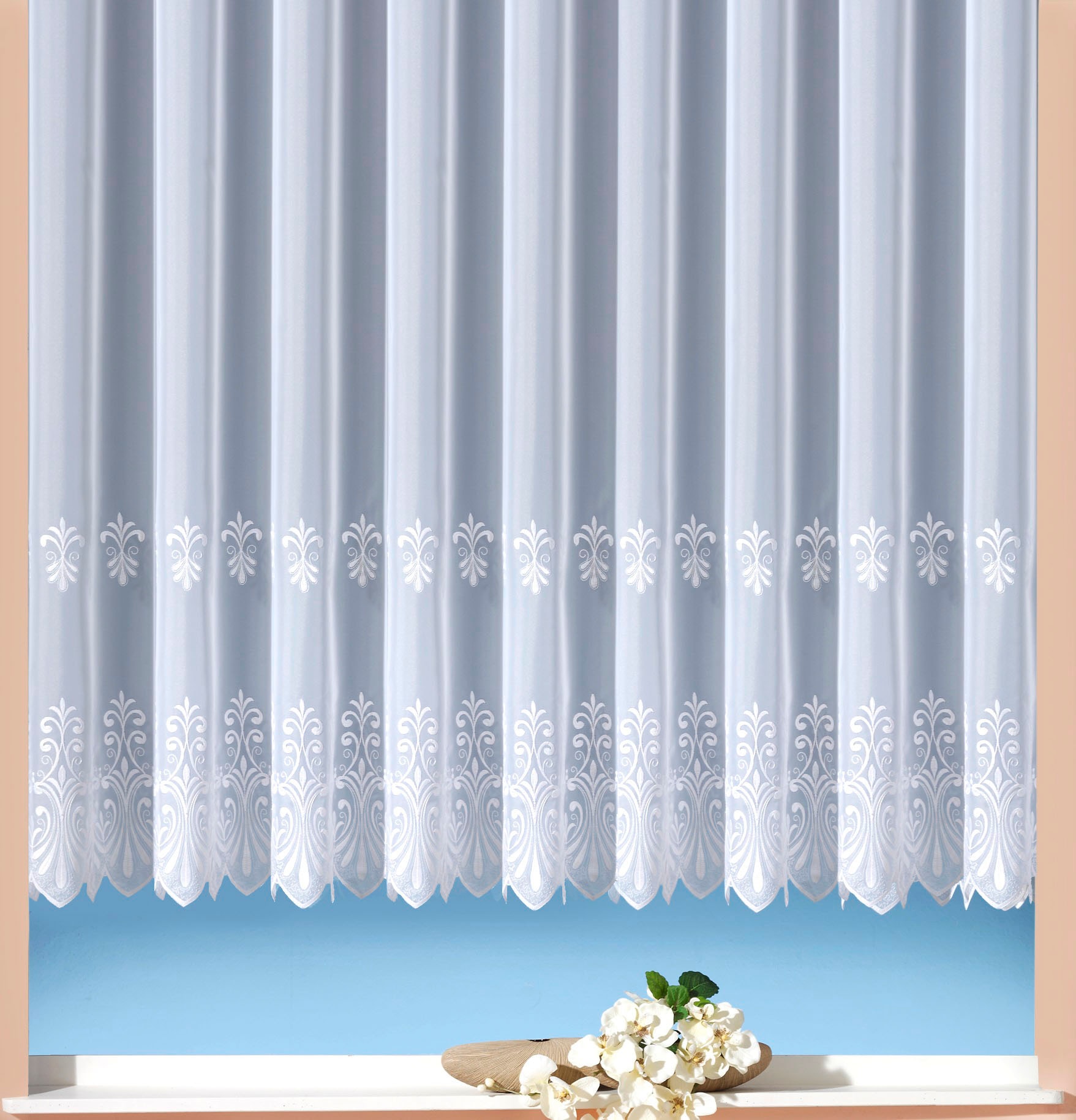 Image of Weckbrodt Gardine "Heidelberg" Kräuselband 1 Stk. tlg. echte Stickerei, Voile, transparent, mit 1 oder 2 Bordüren, Store