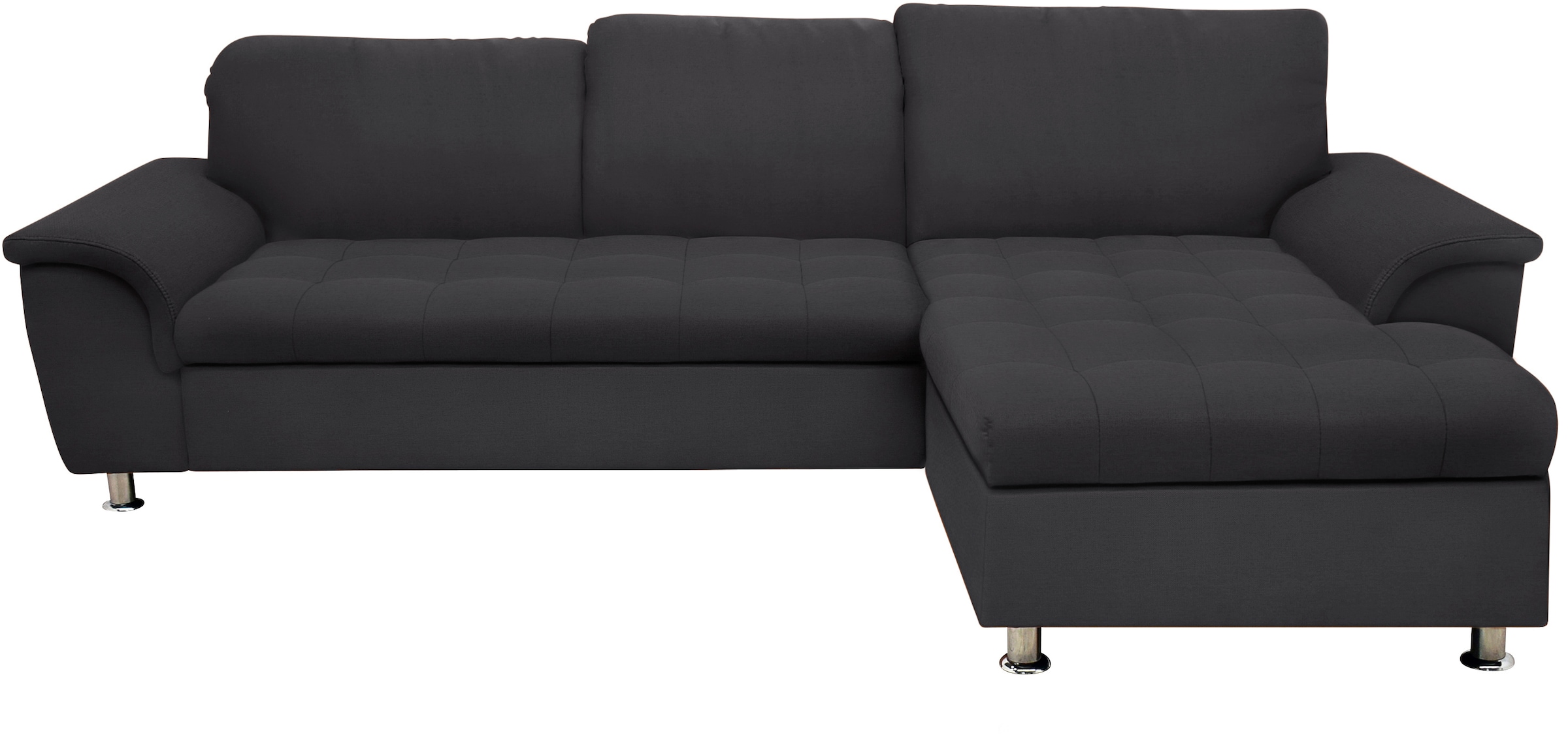 Image of DOMO collection Ecksofa "FRANZI 278x162 cm, belastbar bis 140 kg/Sitz, L-Form, bequem" Flachgewebe, graphite. Mit Kopfteilverstellung für Wohlfühlkomfort