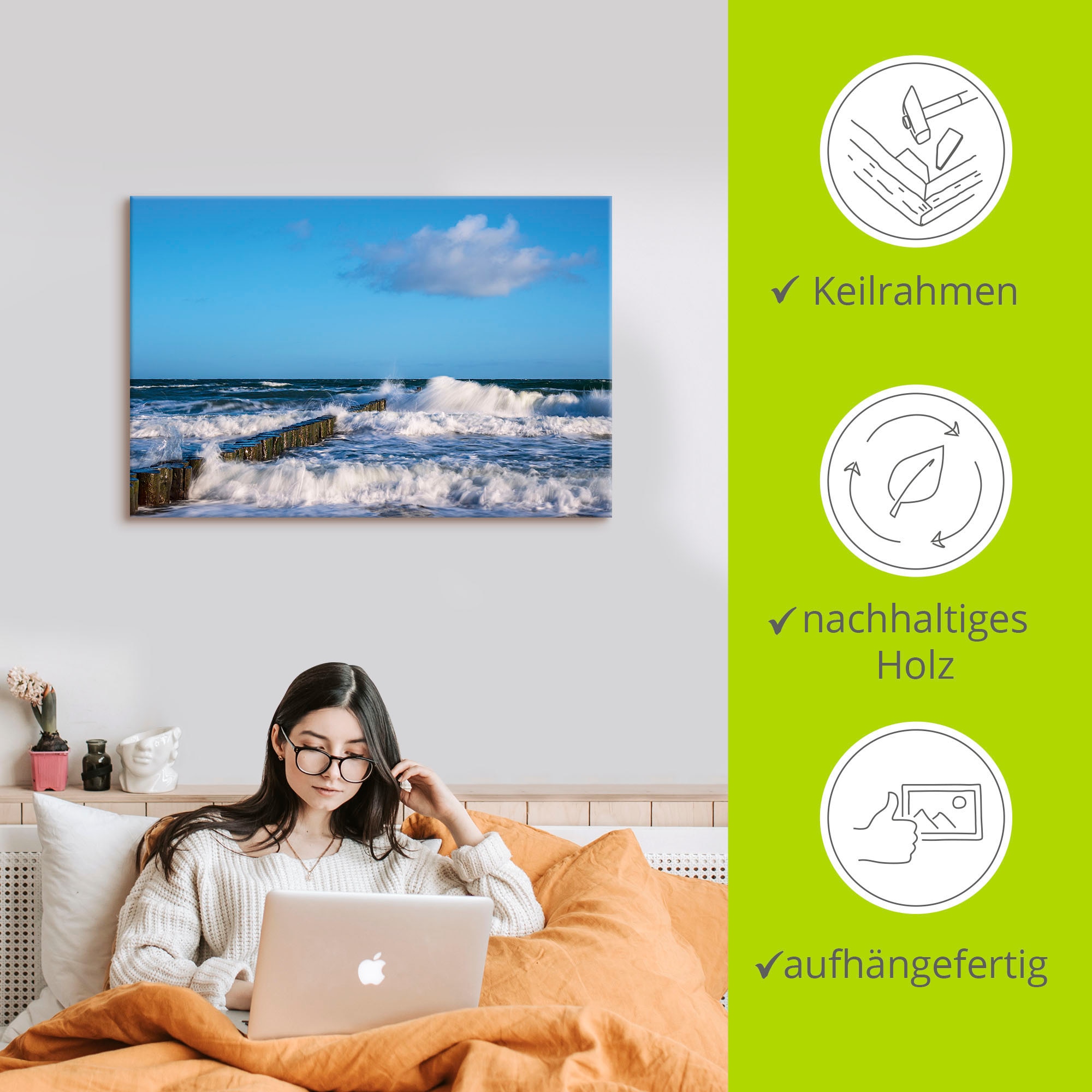 Artland Tableau sur toile »Buhnen an der Küste der Ostsee II« 1 cuis tlg. auf Holzrahmen gespannt