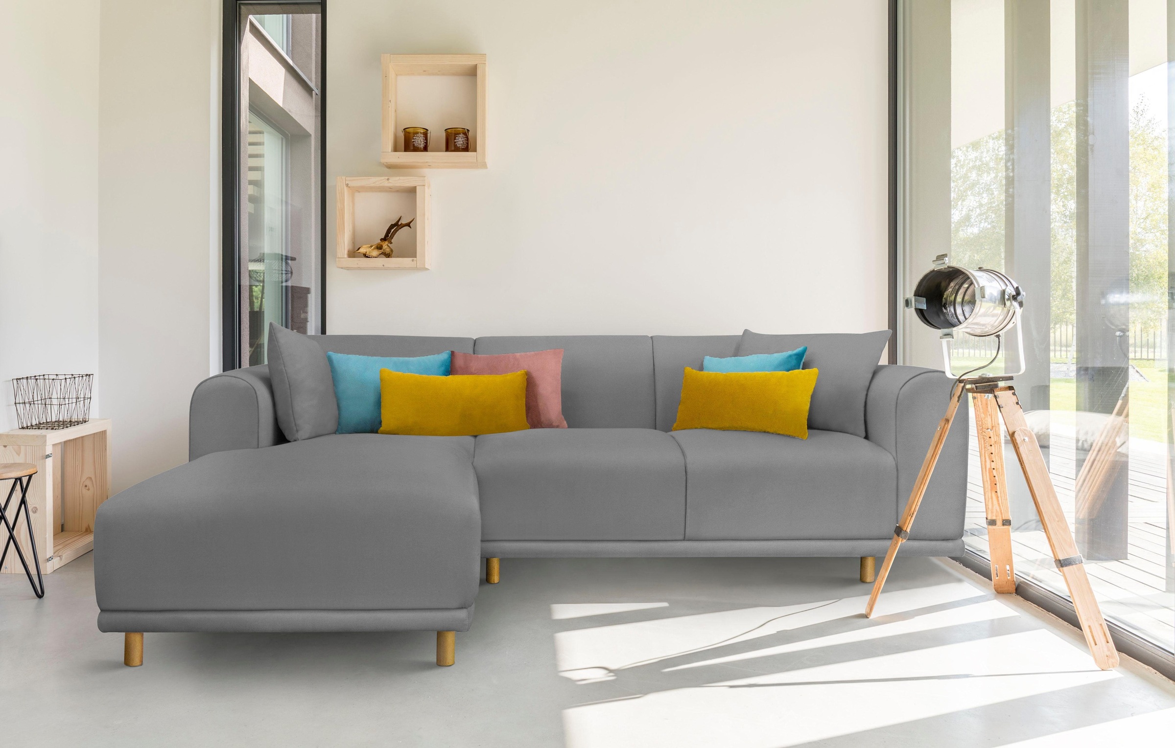 GOODproduct Ecksofa »Maroon L-Form« in skandinavischem Design, mit losen Kissen