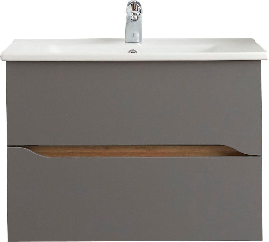 Saphir Waschtisch »Quickset Keramikwaschtisch mit Unterschrank, 75 cm breit« Waschplatz, Unterschrank mit Waschbecken, 2 Schubladen, grifflos