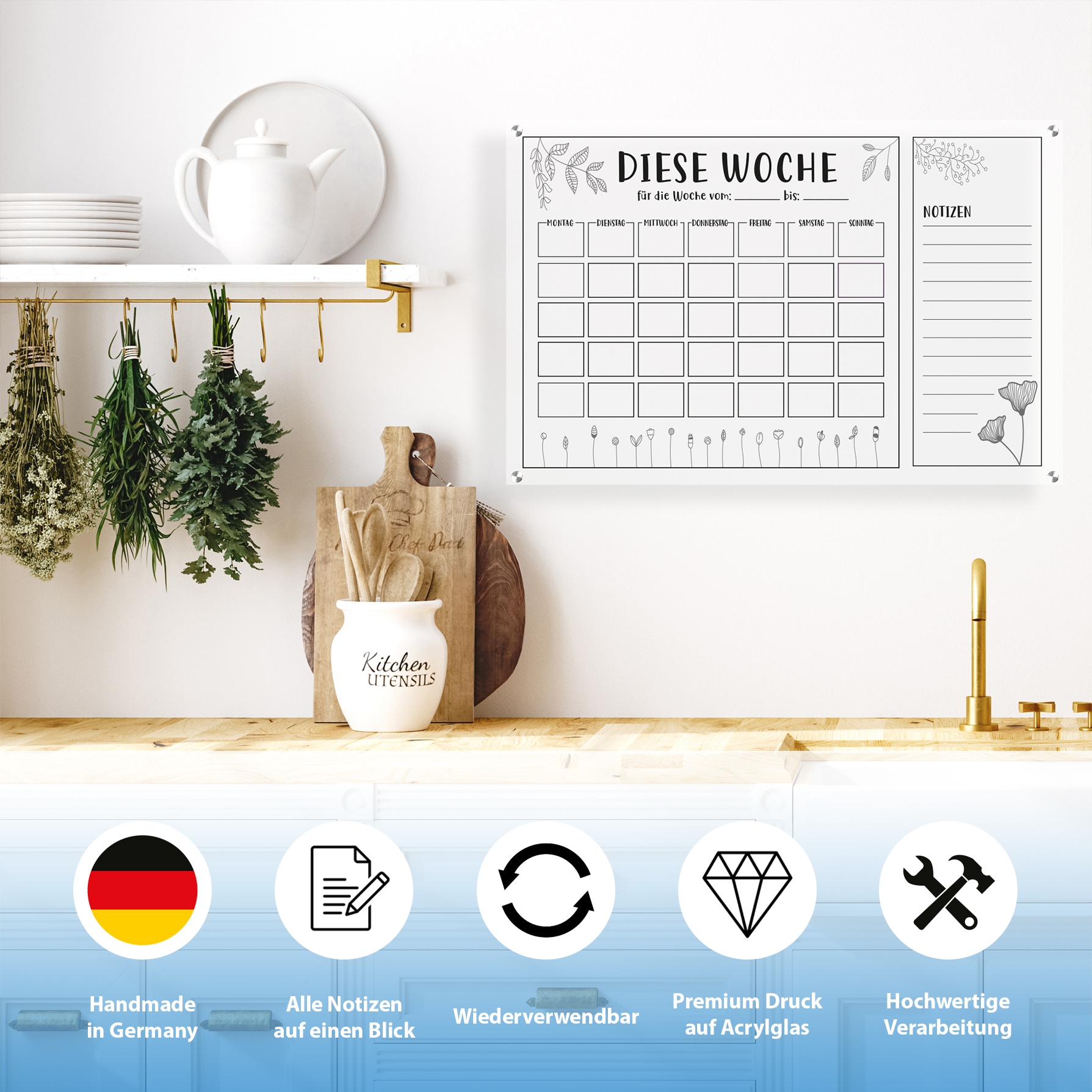queence Wanddekoobjekt »Family«, Wochenplan, Familienkalender, Wandkalender, Acrylglas
