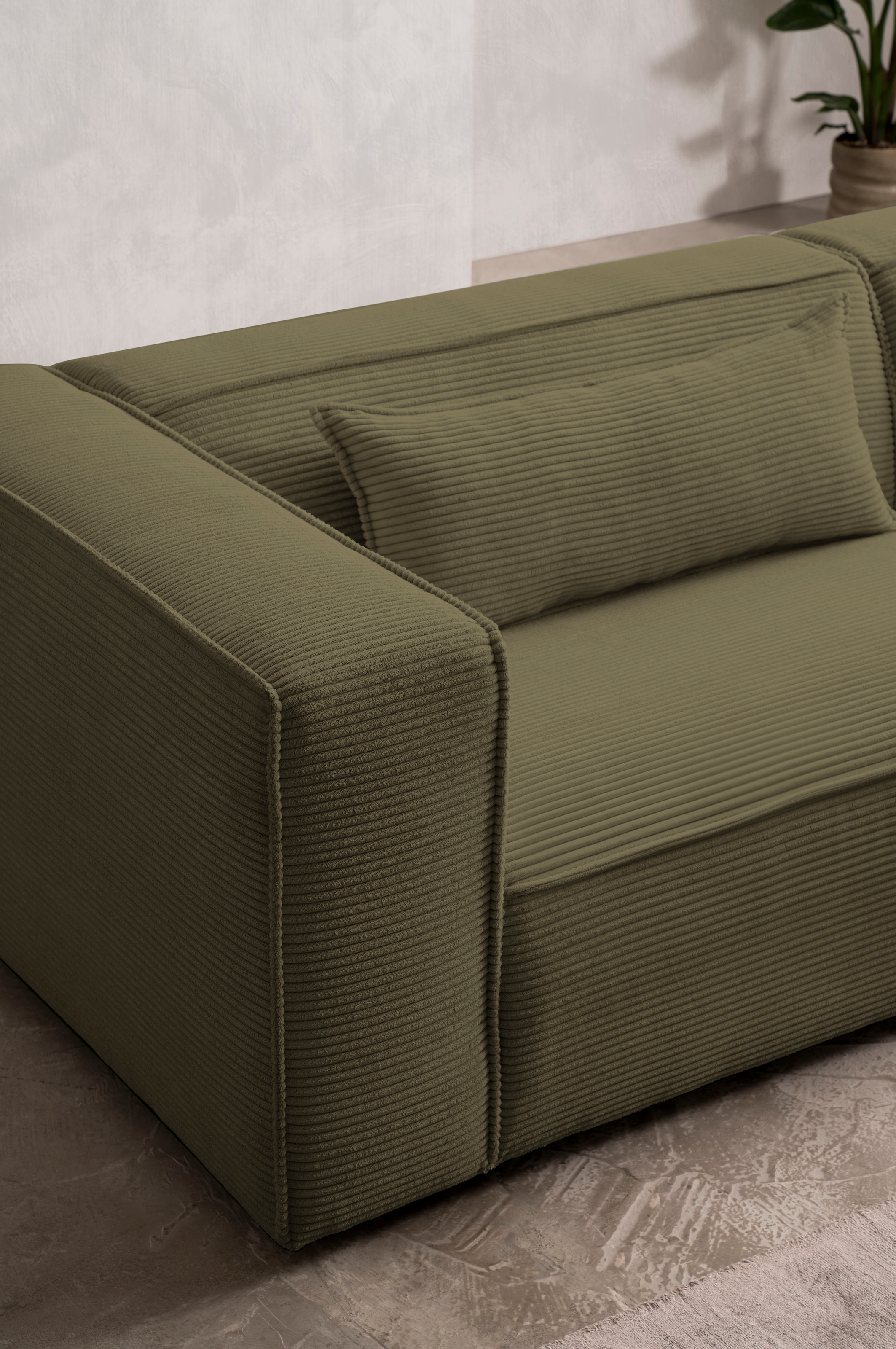 LeGer Home by Lena Gercke 3-Sitzer »PIARA, Couch mit Kedernaht, Sofa in Cord oder Leinenoptik«, schwarze Füsse, bequemer Sitzkomfort