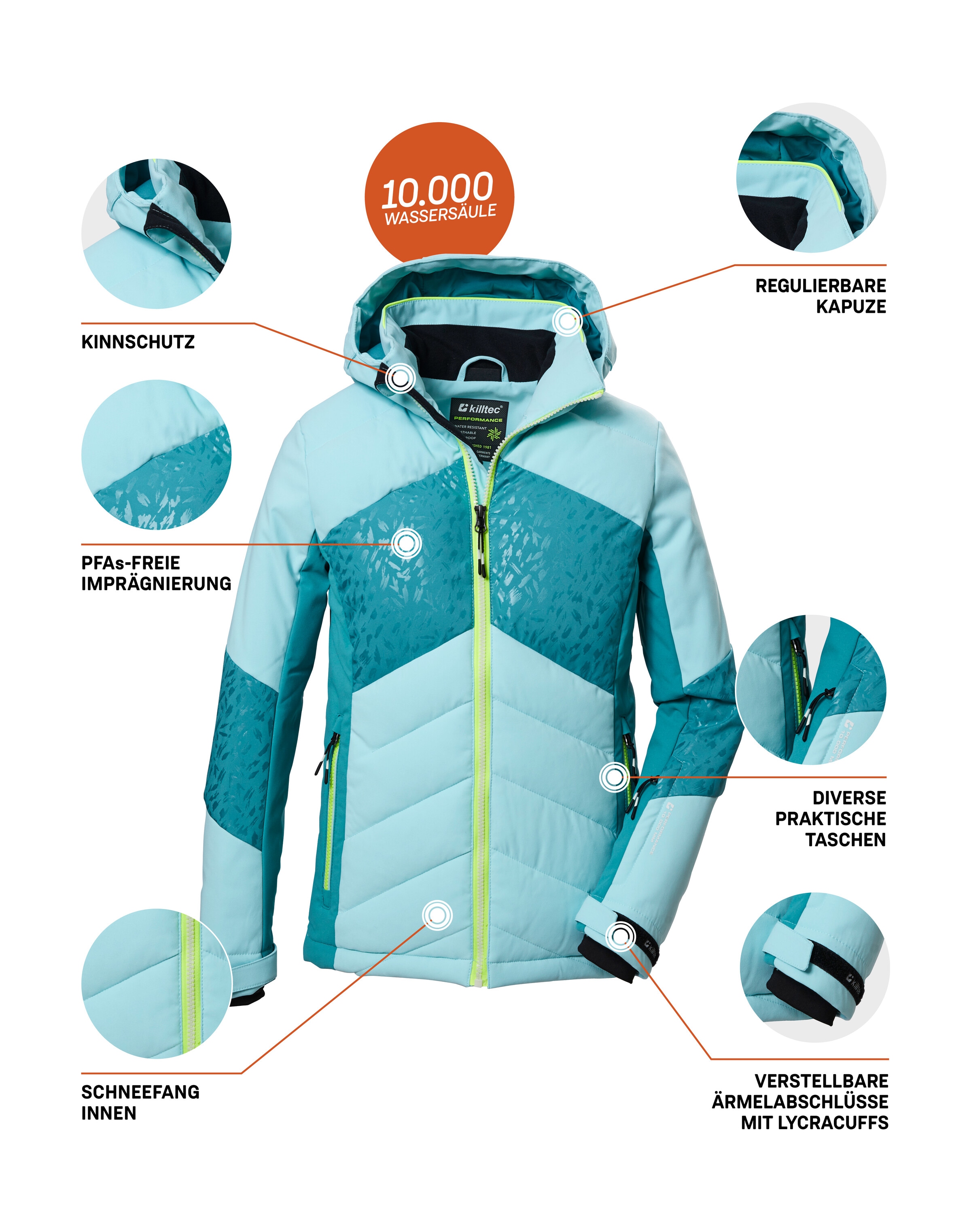 Killtec Skijacke »KSW 342 GRLS SKI QLTD JCKT« Wasserabweisende, atmungsaktive Skijacke mit verstellbaren Bündchen