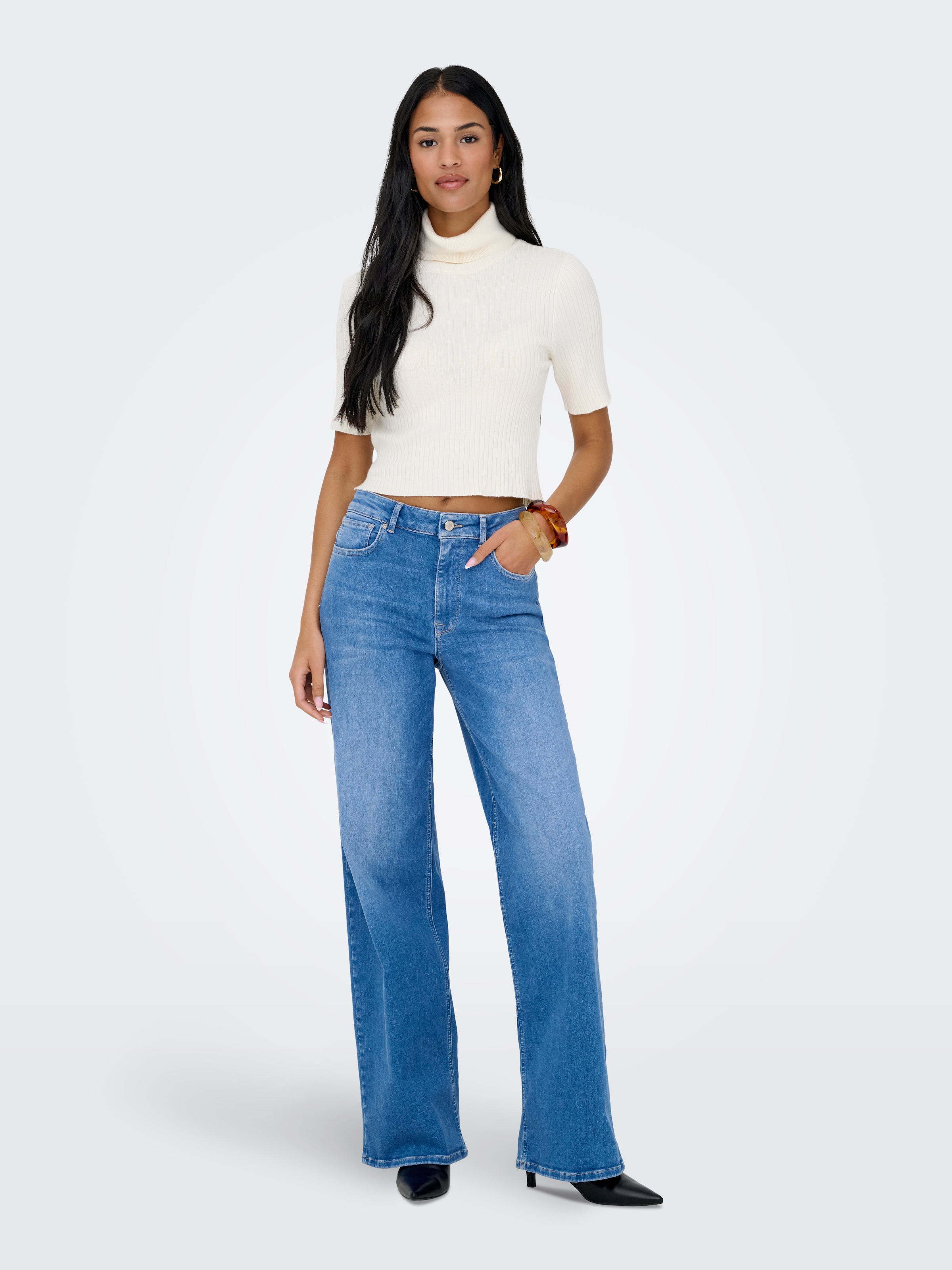 ONLY Jeans taille haute »ONLMADISON BLUSH HW WIDE DNM REA262 NOOS« hohe Leibhöhe, weites Bein, special bright blue denim