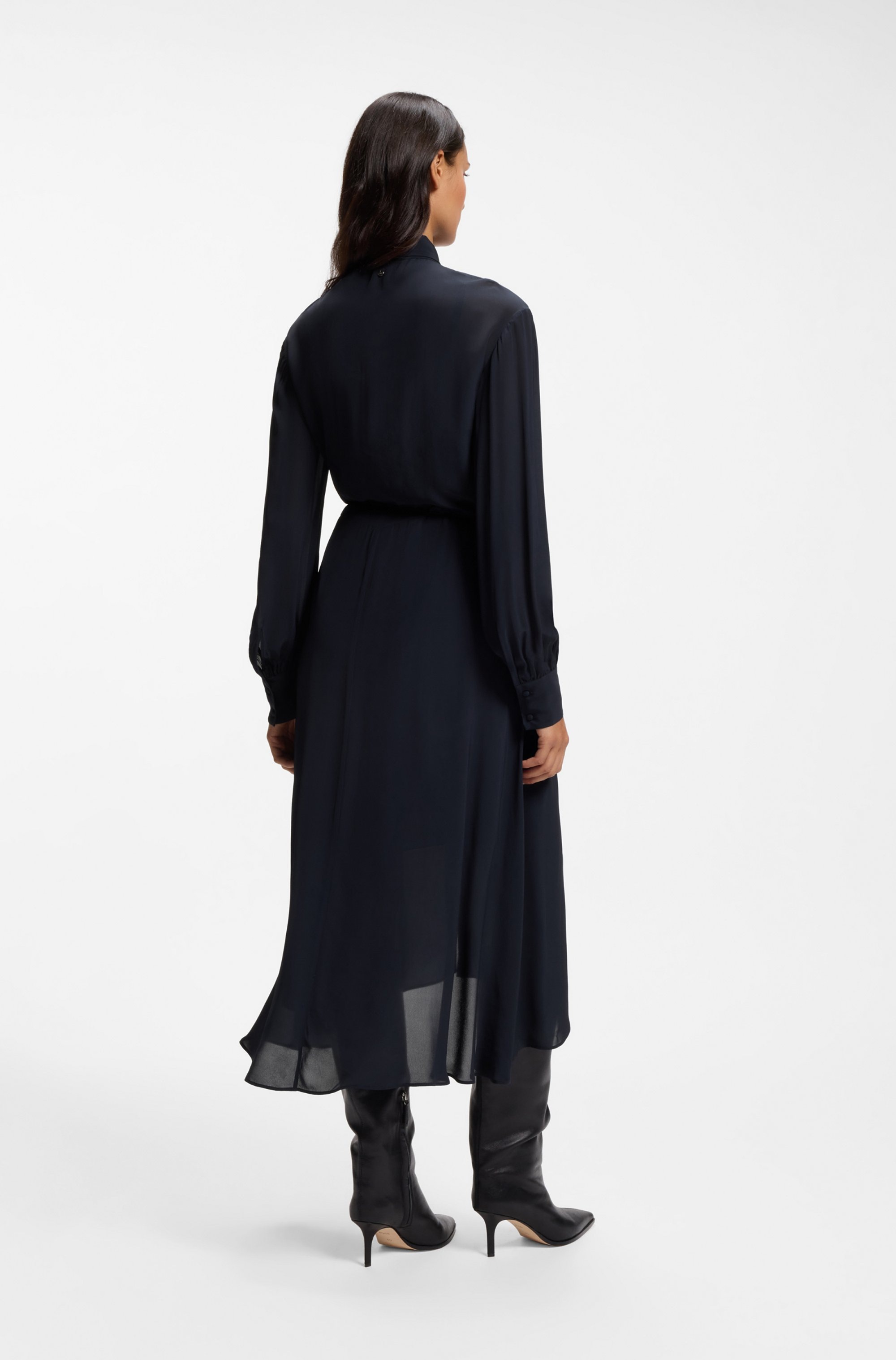 BOSS ORANGE Robe chemisier »Dristella Premium Damenmode« en crêpe de Chine, longueur midi