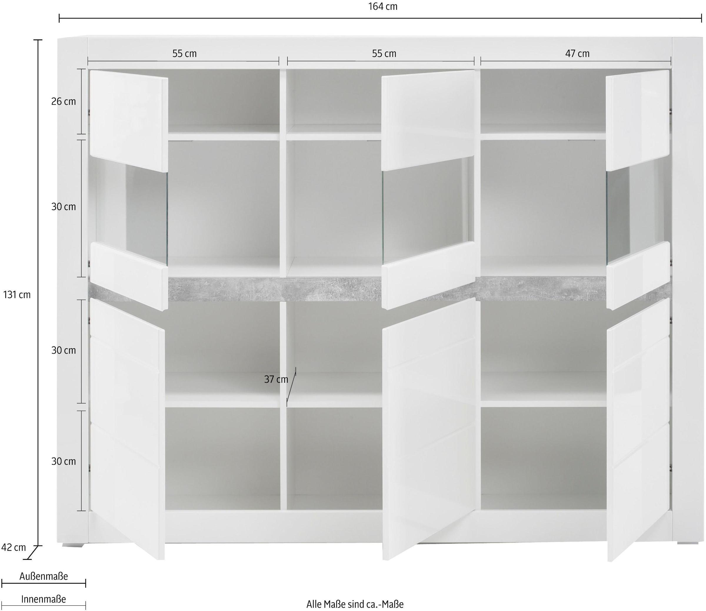 INOSIGN Highboard »Carat«, Breite 164 cm, Blende in weiss und betonfarben im Lieferumfang