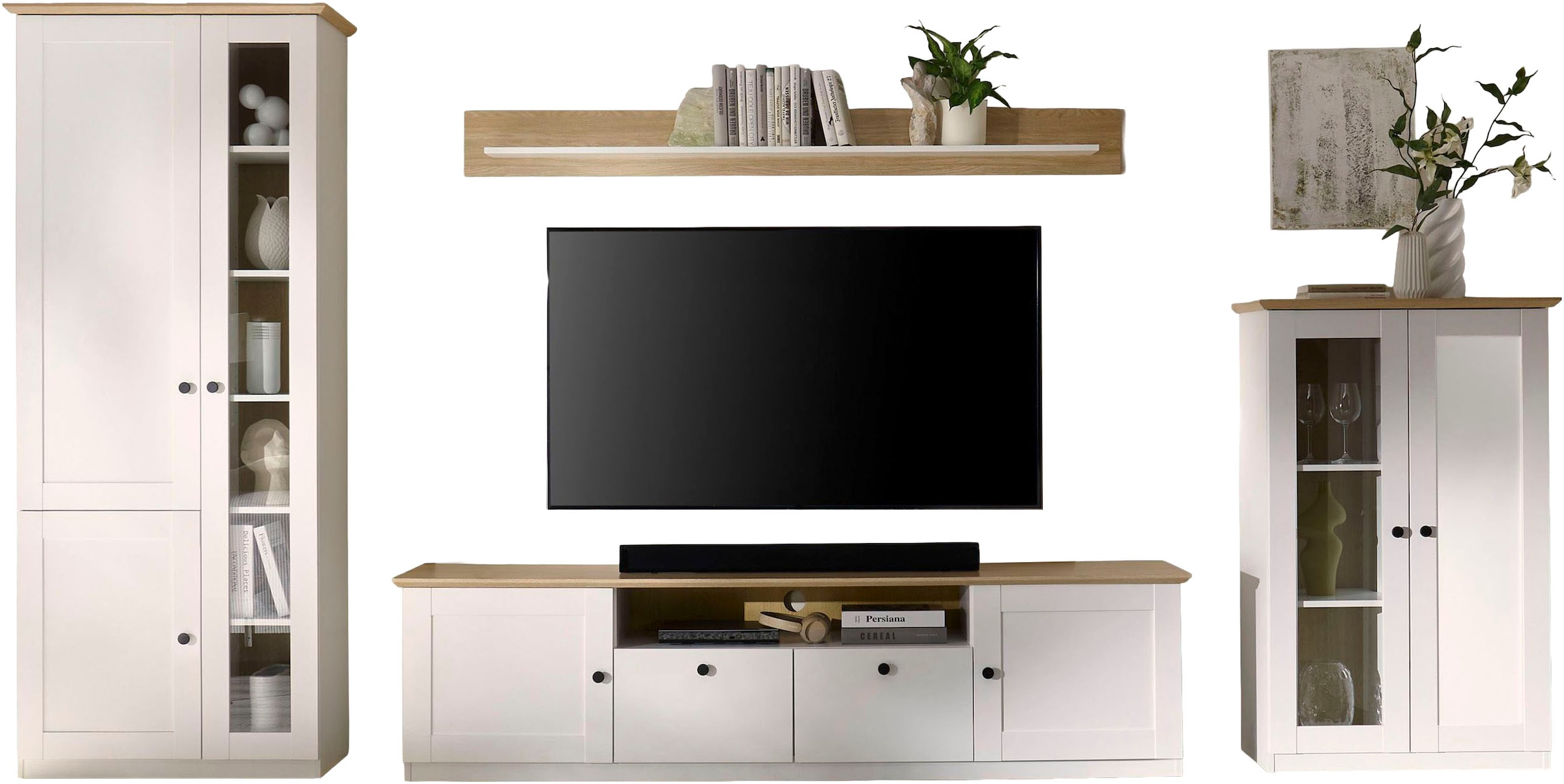 GOODproduct Wohnwand »Brest, Anbauwand im Landhausstil, Komplettset, Wohnzimmer-Set« Set, 4 Stk. tlg.